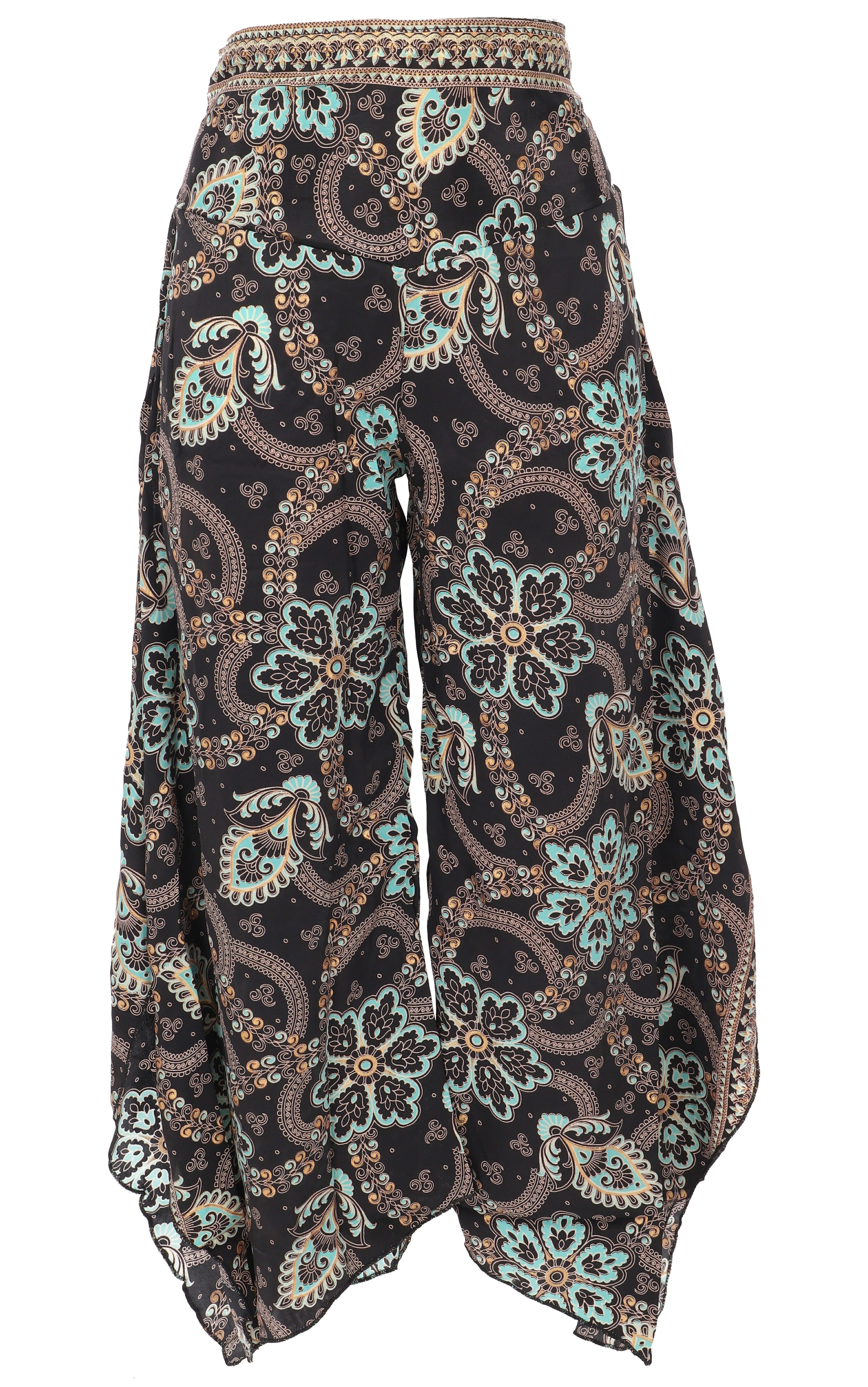 Guru-Shop Relaxhose Palazzohose, weite Boho Sommerhose - schwarz/blau alternative Bekleidung