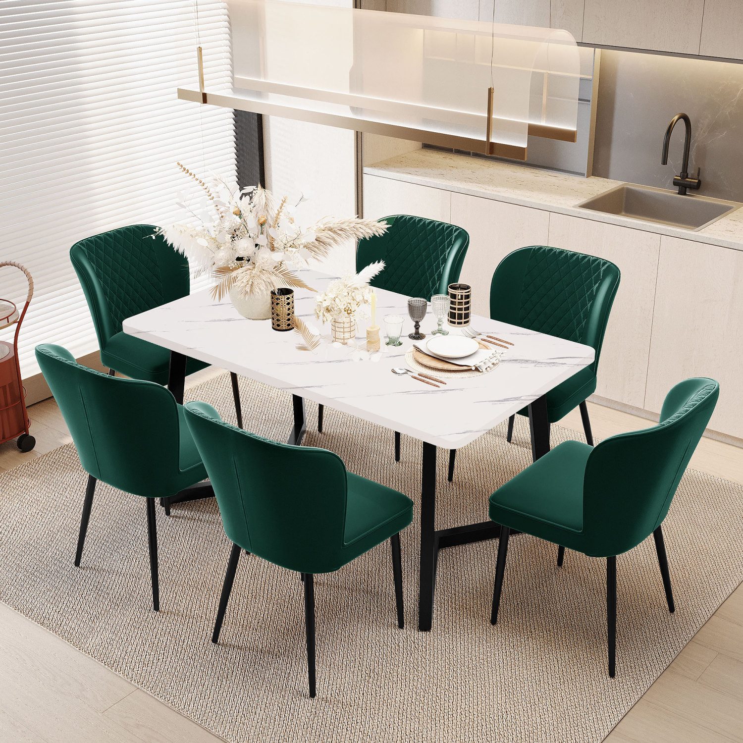 Flieks Esszimmerstuhl (6 St), 6er Set Polsterstühle Wohnzimmerstuhl mit Rüc günstig online kaufen