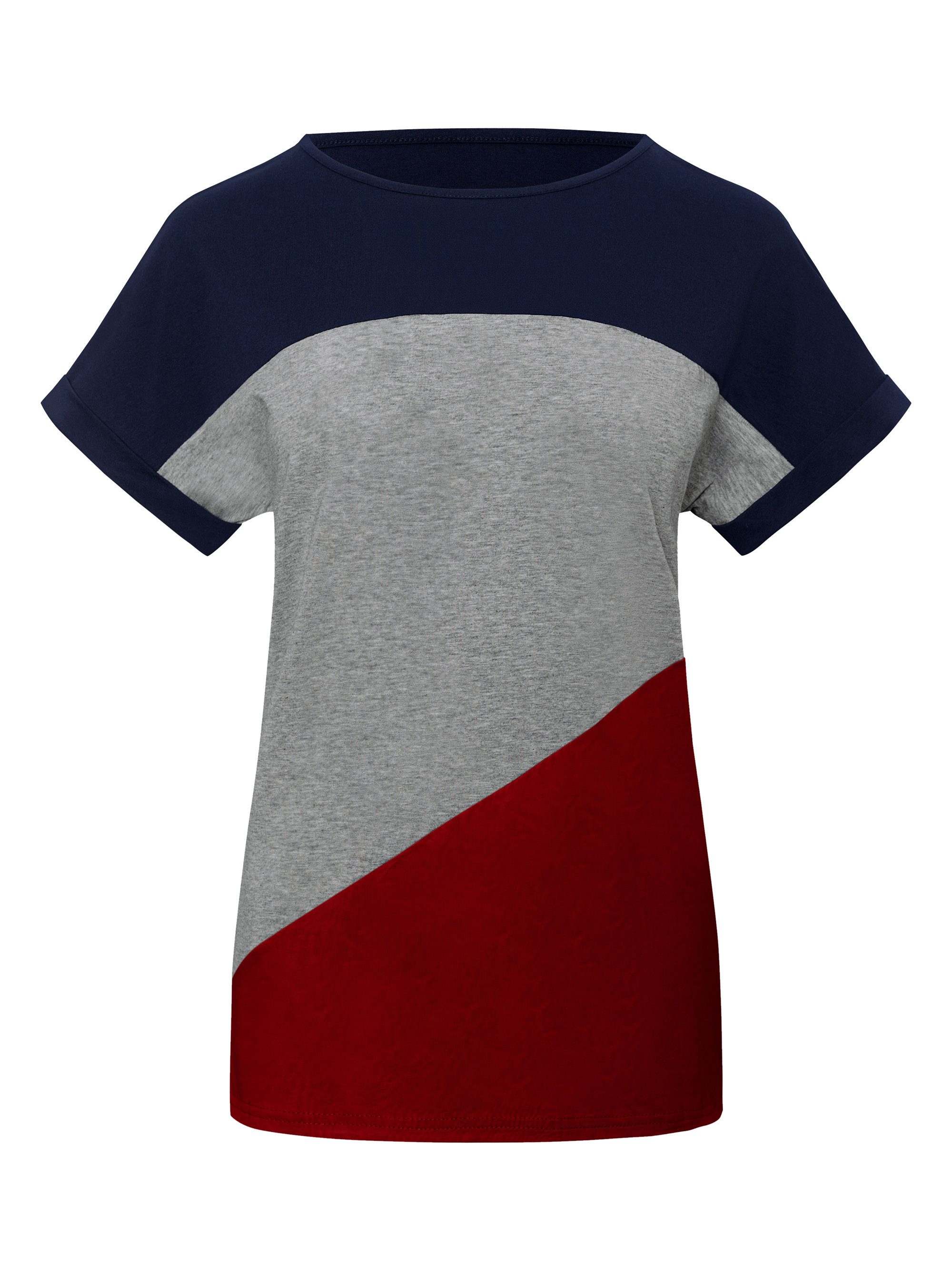 T-Shirt Damen Farbblocking Kurzarmtop