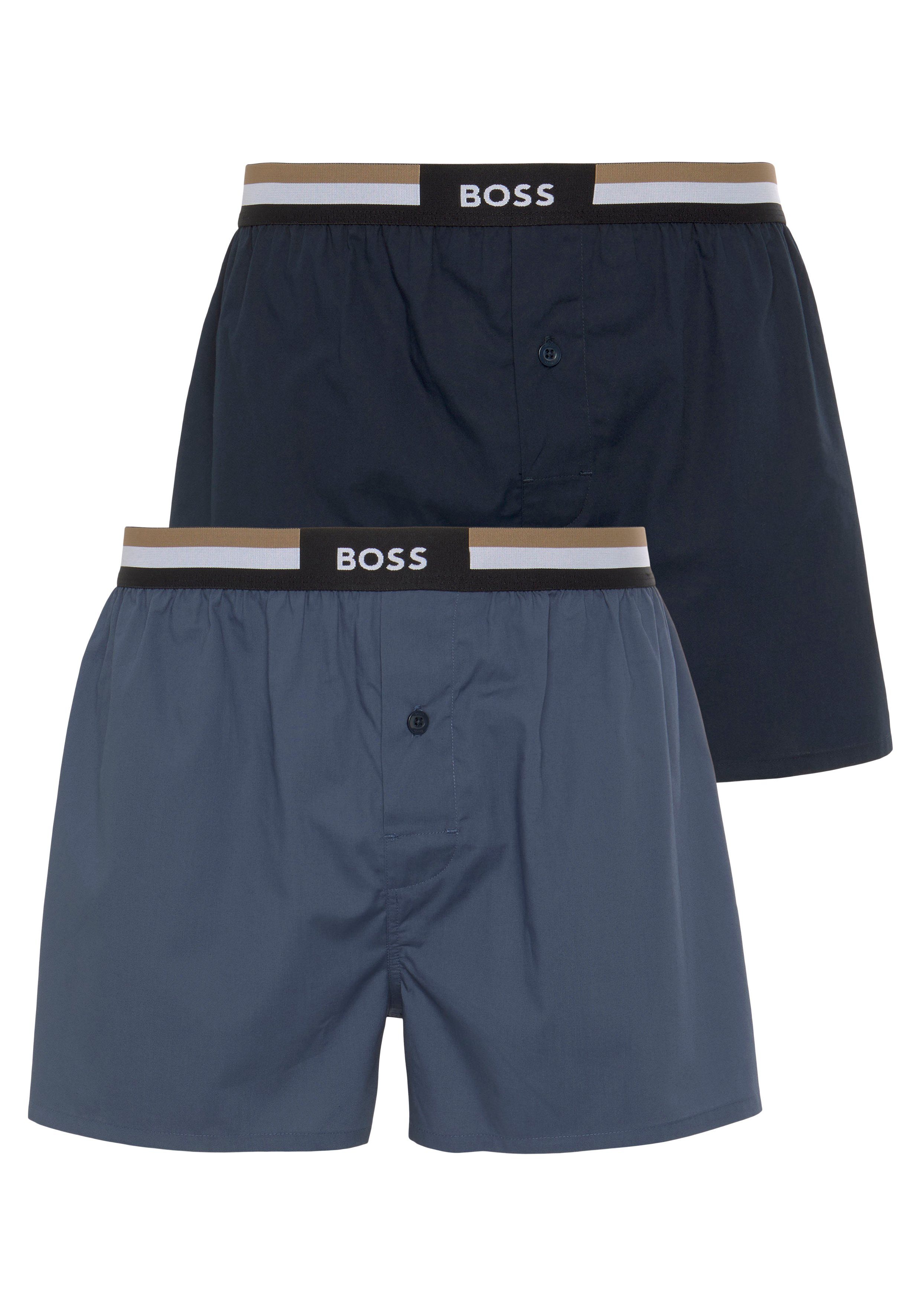 BOSS Boxershorts 2P Boxer Knopfverschluss mit (Packung, Shorts Open Blue 2-St) EW