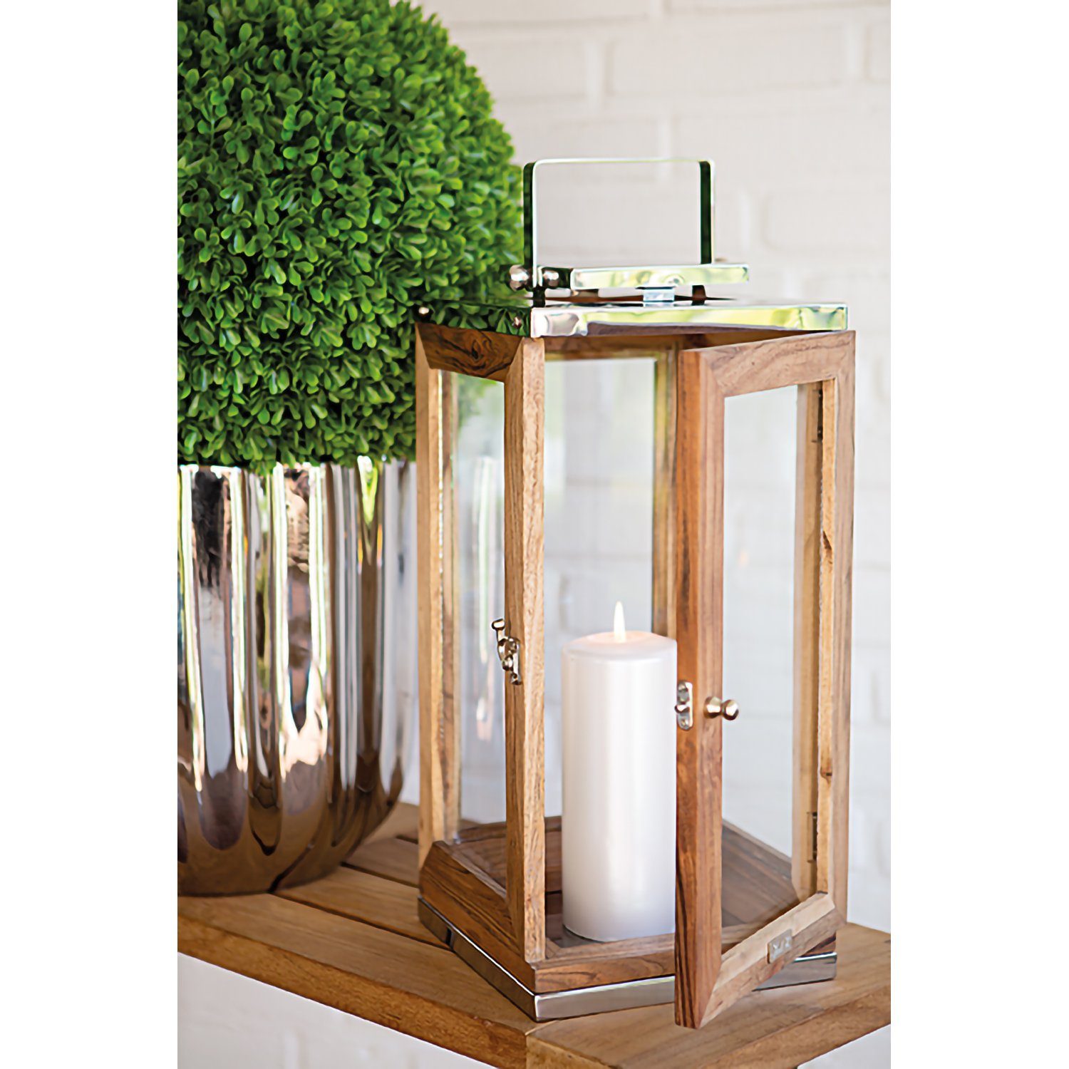 Fink Kerzenlaterne TOLEDO Laterne - H.43cm - braun/ silber - Akazienholz/ E günstig online kaufen