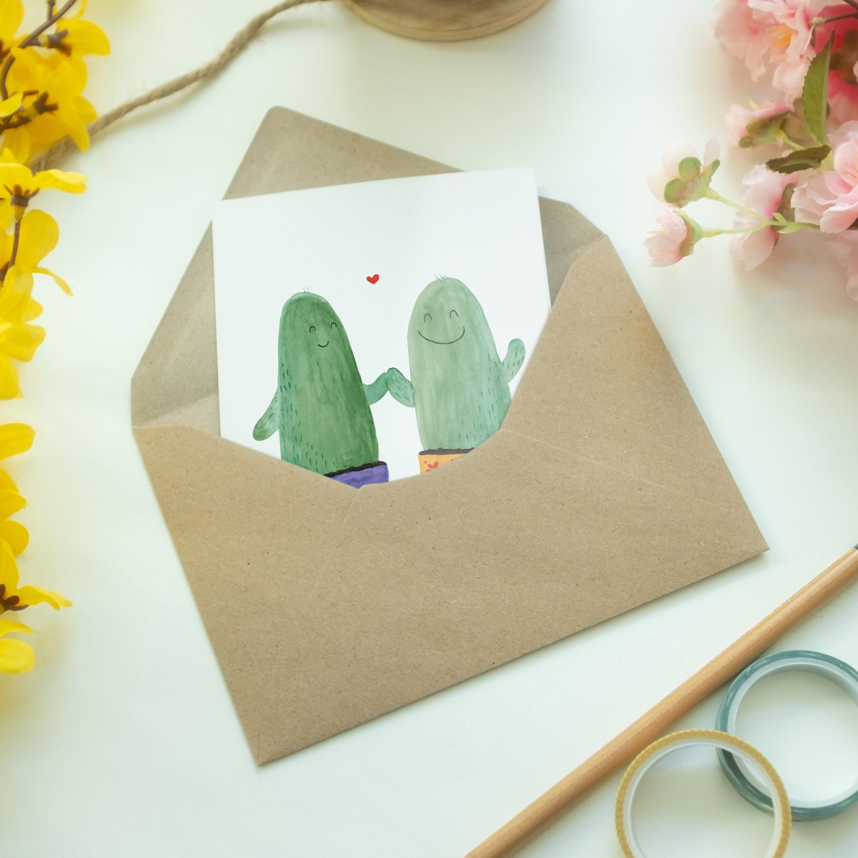 Mr. & Mrs. Panda Weiß Liebe Ka - Glückwunschkarte, Geschenk, Grußkarte Kaktus - Liebesnachricht