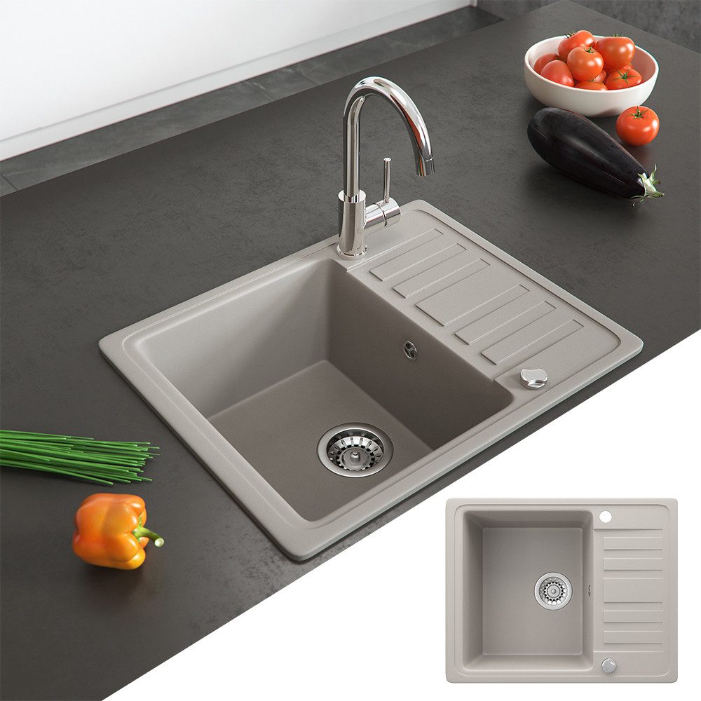 Bergstroem Granitspüle, Beige, 58 x 46 cm mit Trockenplatz, Rechteckig, 57.5/46 cm, beidseitig montierbar, (1 St)