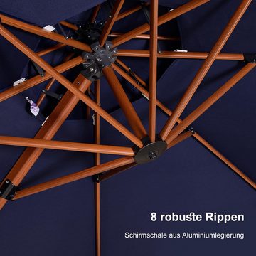 PURPLE LEAF Sonnenschirm Ampelschirm in Aluminium-Holzoptik, 360° drehbar, doppelte Spitze, 240 g/m² 100% garngewfärbtes Polyester