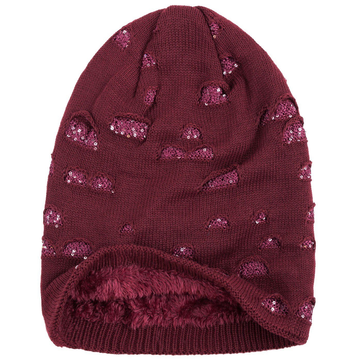 compagno Strickmütze (1-St) Damen Wintermütze mit Pailletten Warm gefüttert Beanie Mütze Haube