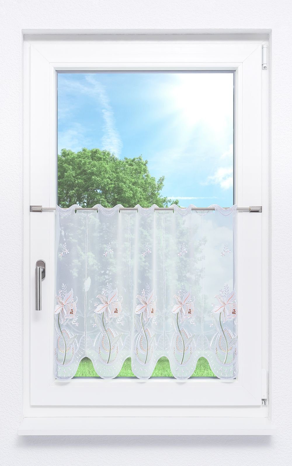 Plauener Spitze® Scheibengardine Orchideen (1 St), transparent, HxB 55x48cm günstig online kaufen