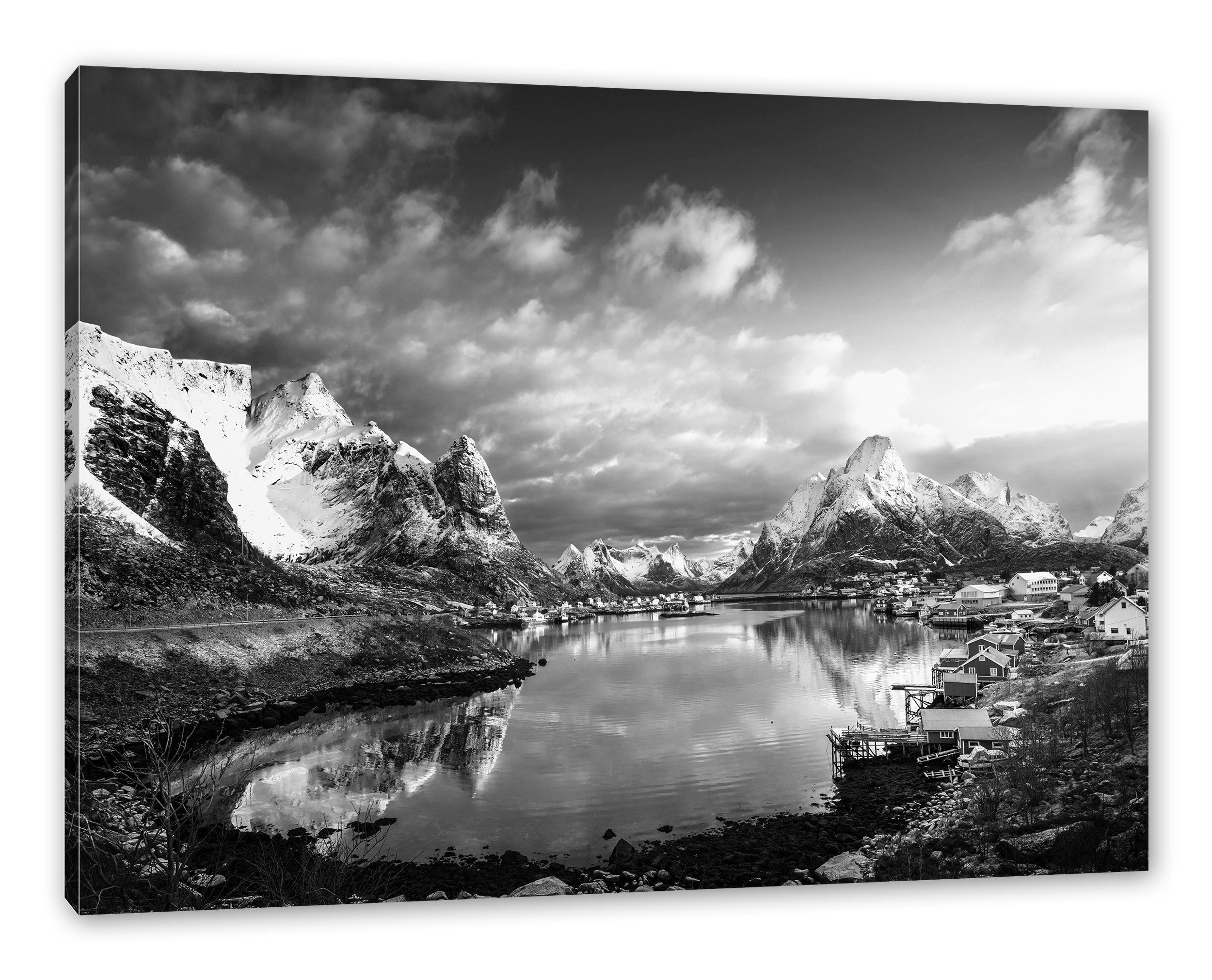 (1 Schneelandschaft Pixxprint Norwegen bespannt, inkl. Leinwandbild St), Norwegen, Zackenaufhänger Leinwandbild Schneelandschaft fertig in in