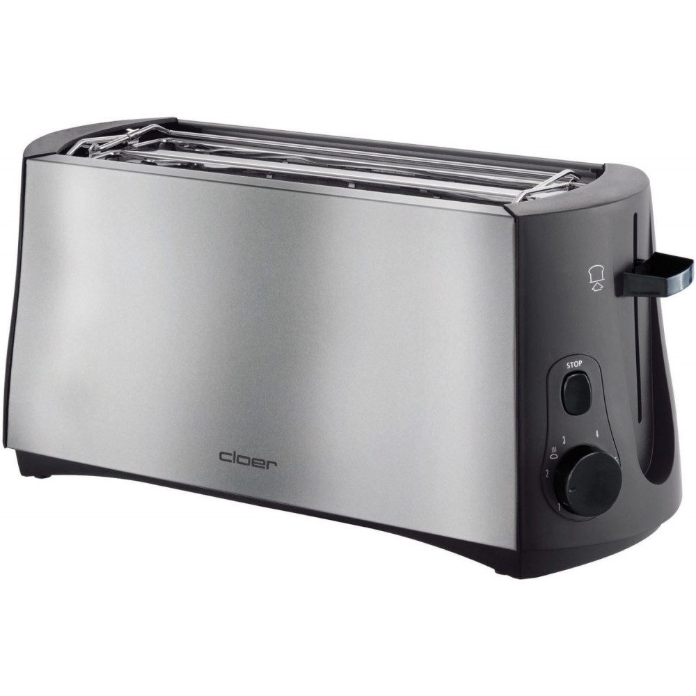 Cloer Toaster Cloer 3719 Toaster Edelstahl für 4 Toastscheiben., Langschlitz-Parallelschlitz-Toaster, für Brötchen-Aufsatz integriert