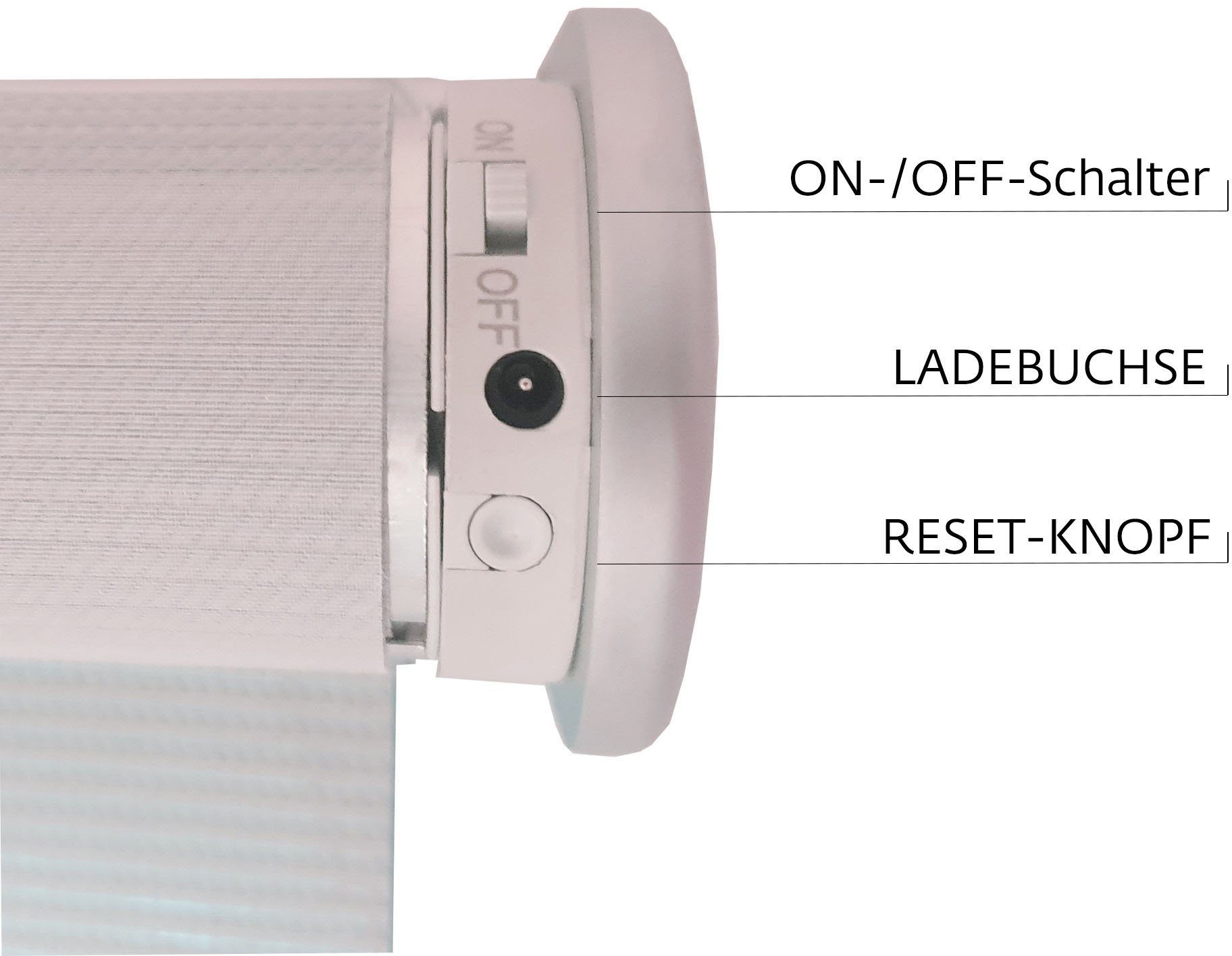 violett appgesteuert Elektrisches Akkurollo blickdicht, Fallstab, sunlines, Curves blickdicht, Bluetooth appgesteuert, via Rollo weißer Sunlines, verschraubt,