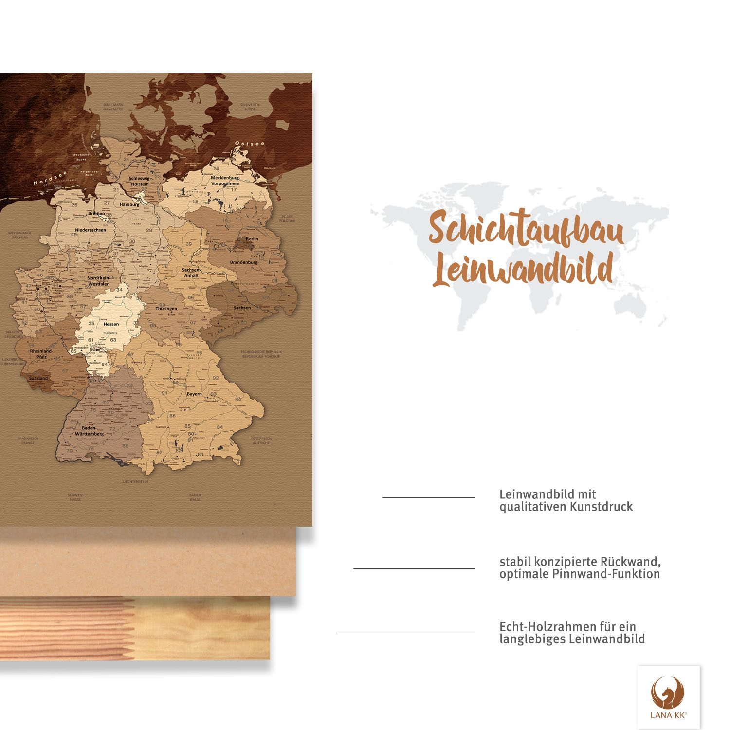 LANA KK Leinwandbild Deutschlandkarte Pinnwand zum günstig online kaufen