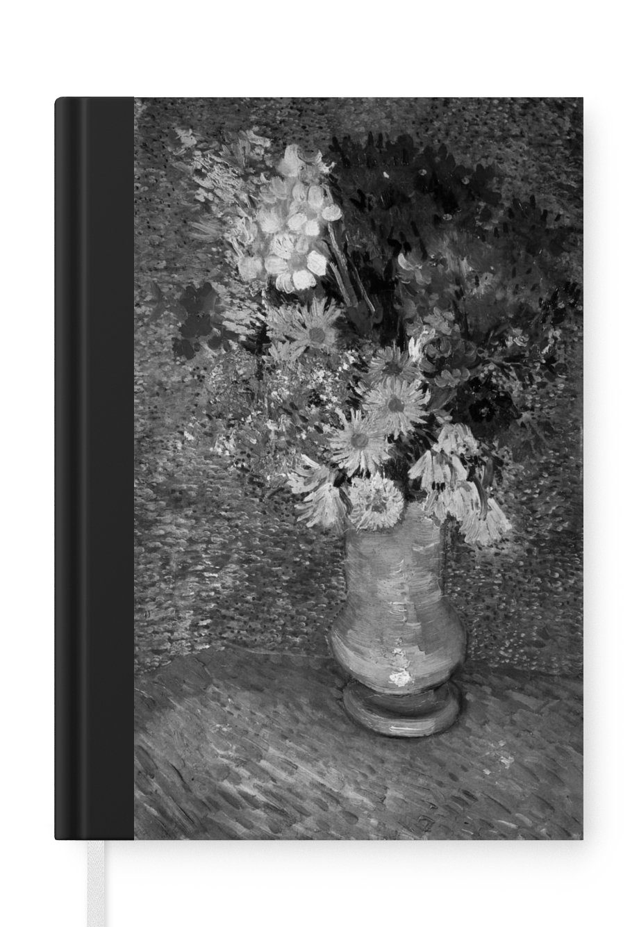 MuchoWow Notizbuch Blumen in einer blauen Vase - Vincent van Gogh - Schwarz und weiß, Journal, Merkzettel, Tagebuch, Notizheft, A5, 98 Seiten, Haushaltsbuch