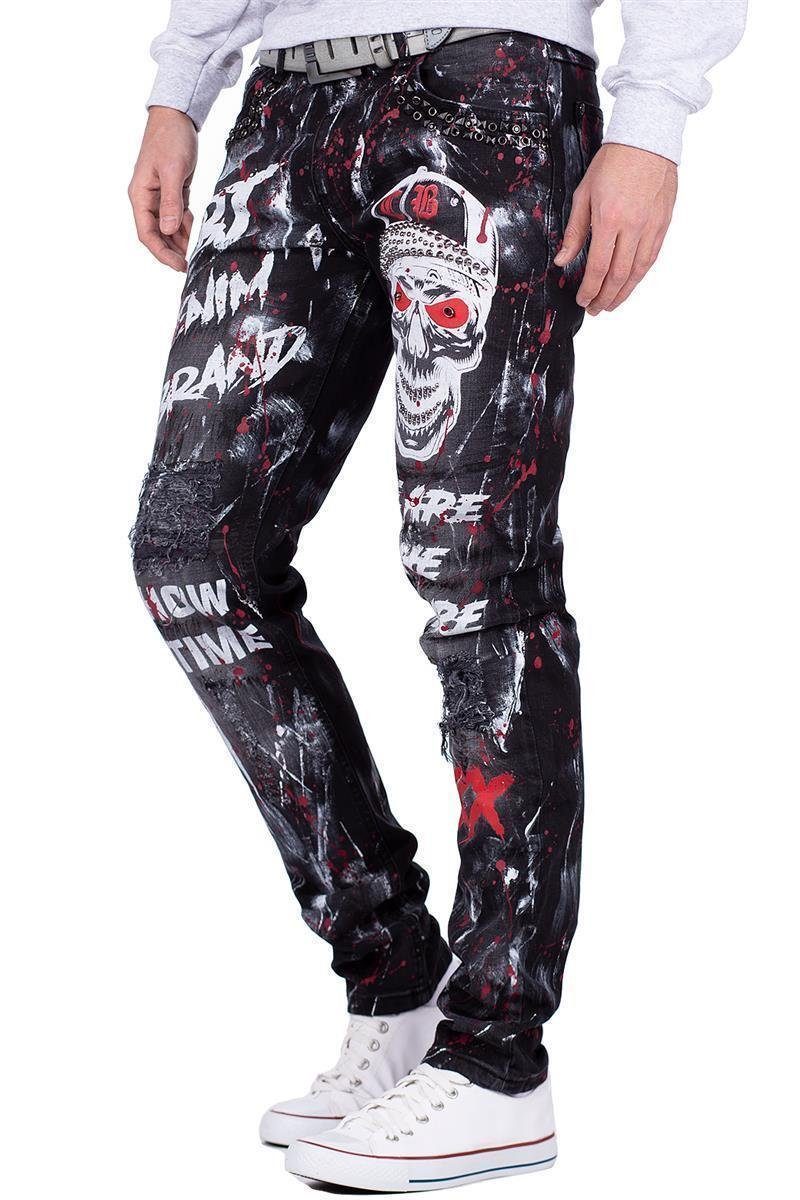 & BA-CD700 und Slim-fit-Jeans Cipo Denim Hose Nieten mit Print Totenkopf Baxx