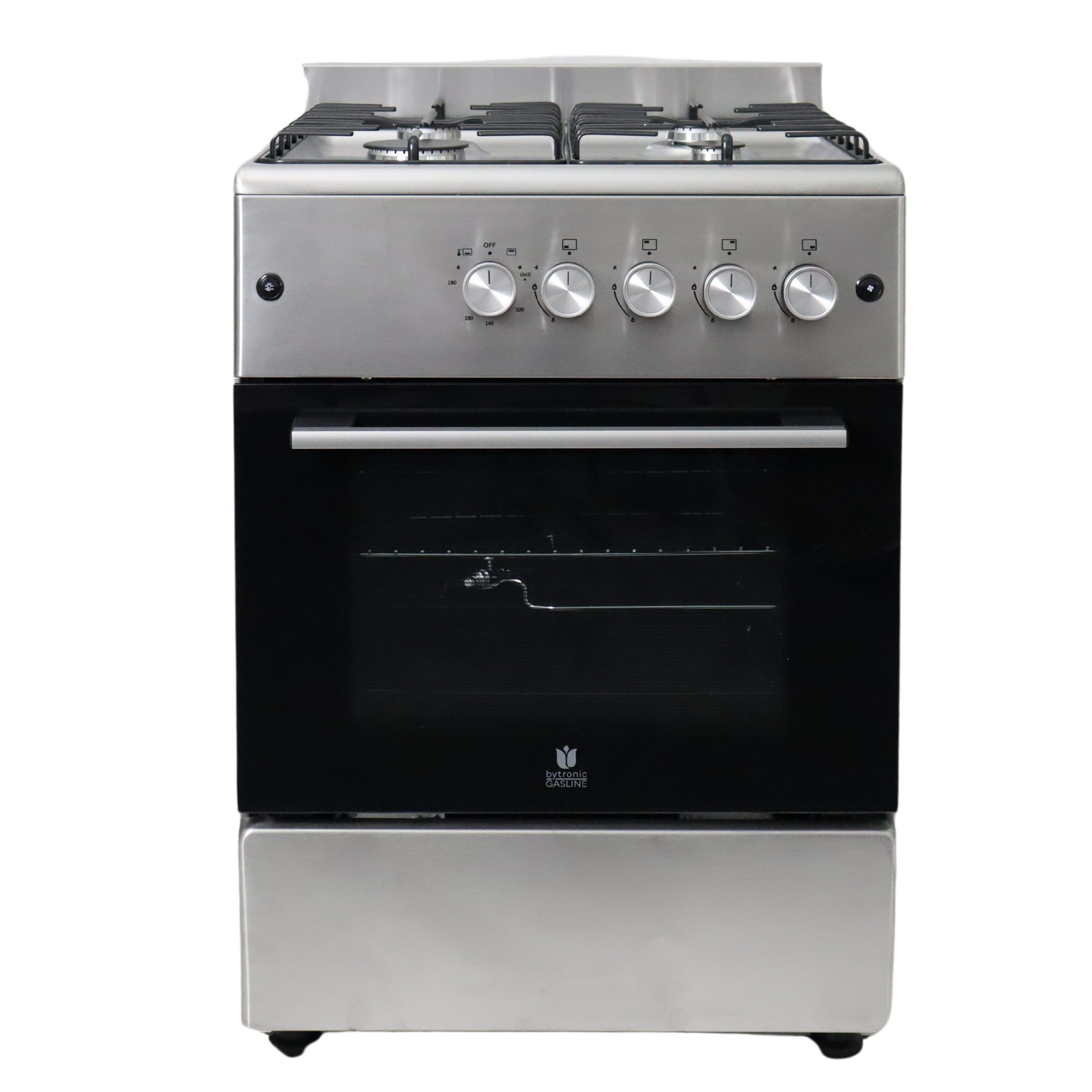 Gasline Gas-Standherd mit Gasbackofen mit Thermostat, 60cm breit SHGG6060FGIX, mit Grill, Umluft, Drehspieß & Beleuchtung, Edelstahl, Zündsicherung, Elektrische Zündung, Erdgas Propangas