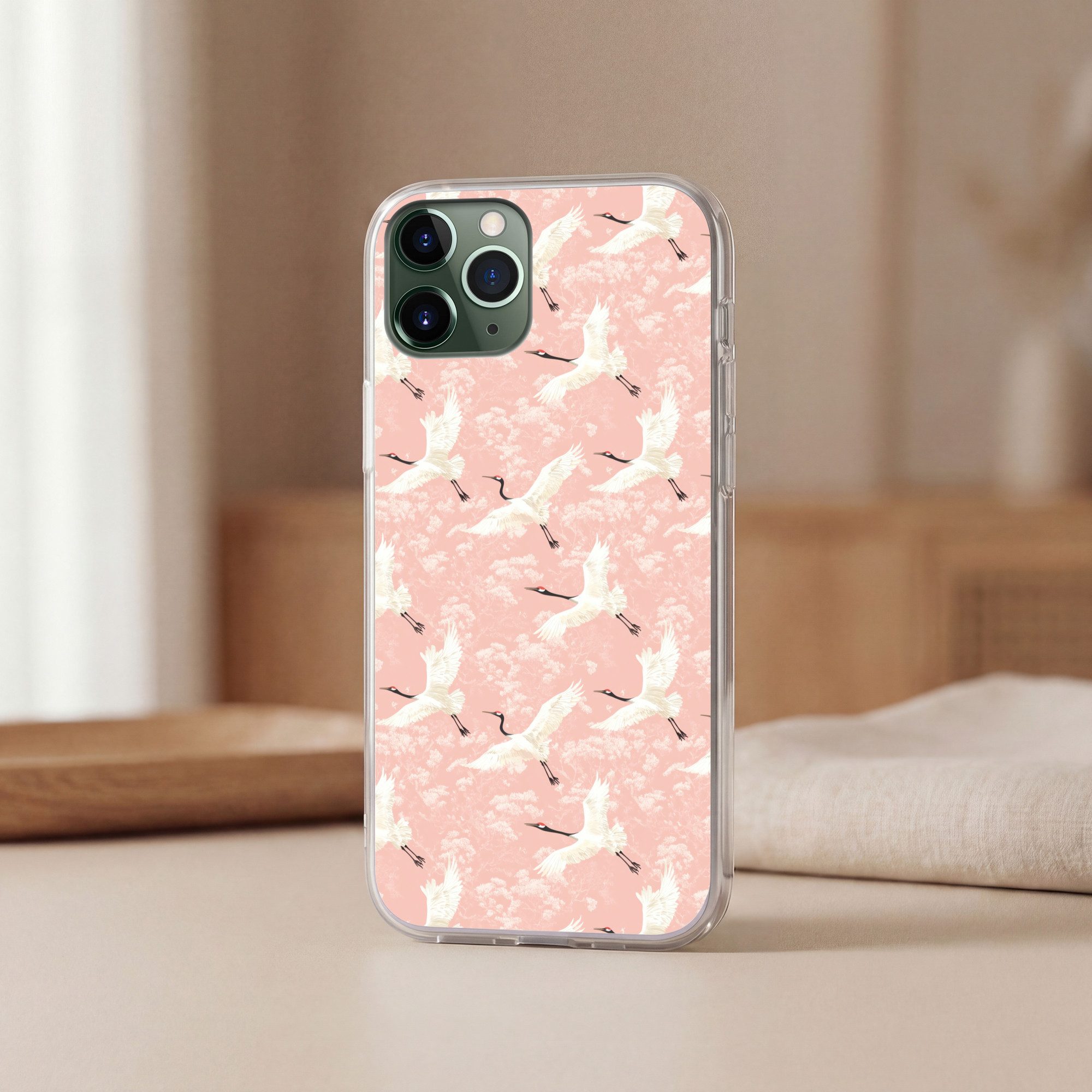 MuchoWow Handyhülle für Apple iPhone 11 Pro Kranich - Blüte - Rosa, Smartphone-Bumper, Print, Handy Schutzhülle Dünn