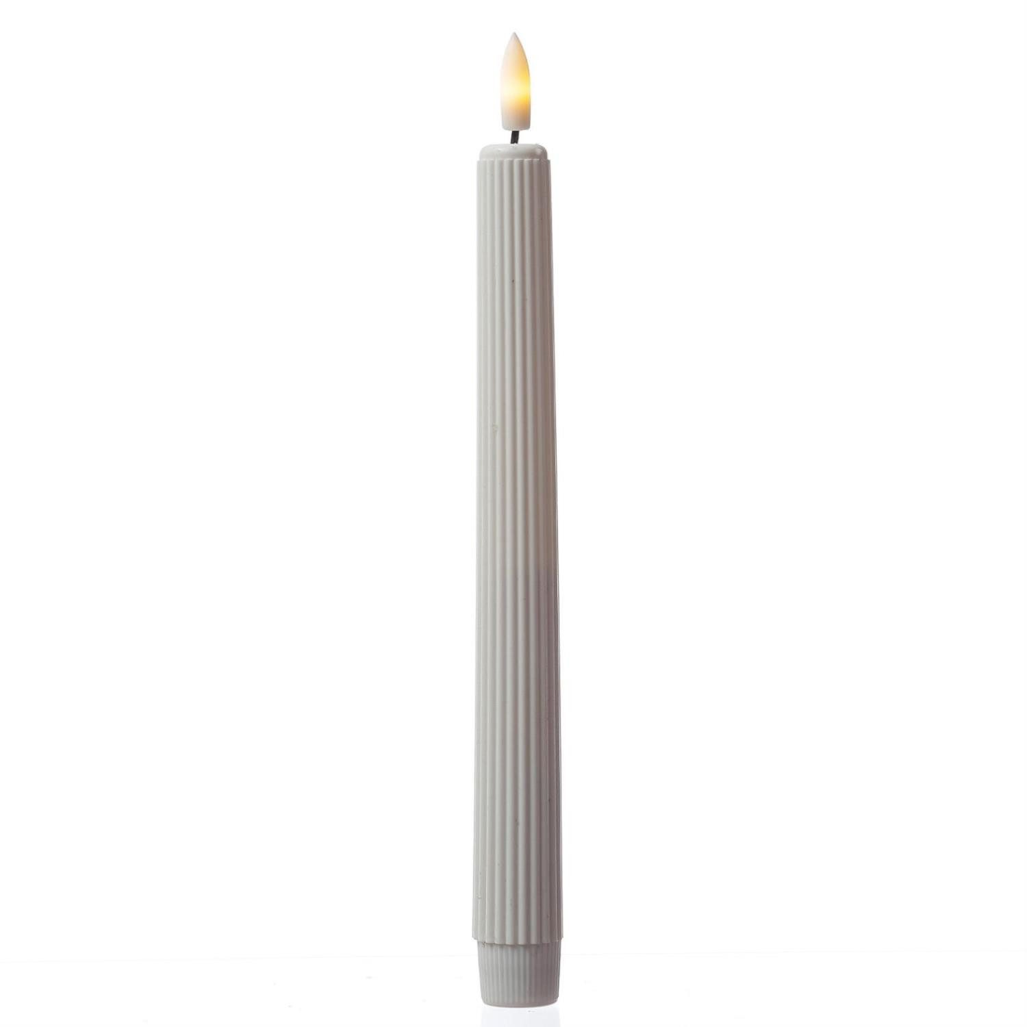 LED-Kerze LED Stabkerze gerillte Tafelkerze Dinner Spitzkerze 25cm weiß 1 Stück