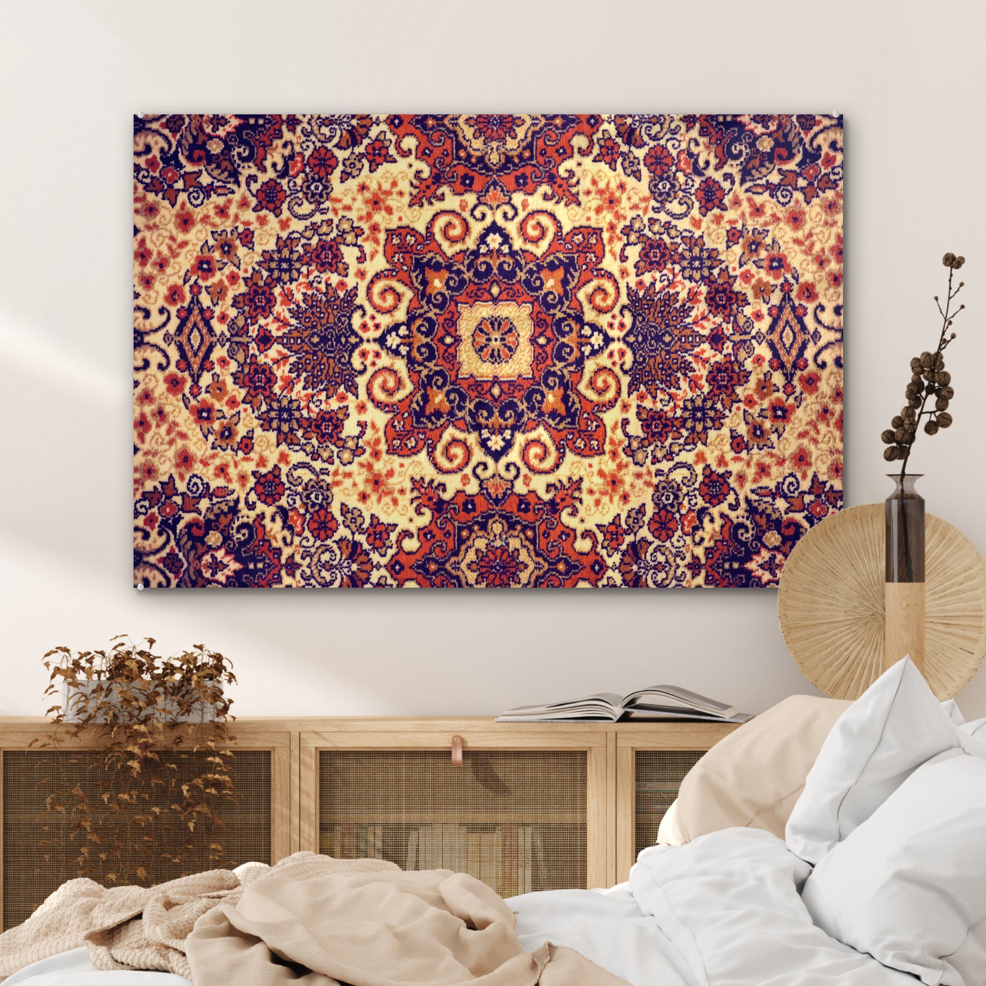 Mandala Gelb, MuchoWow Acrylglasbild Acrylglasbilder (1 - Wohnzimmer - - Teppich Muster Schlafzimmer St), &