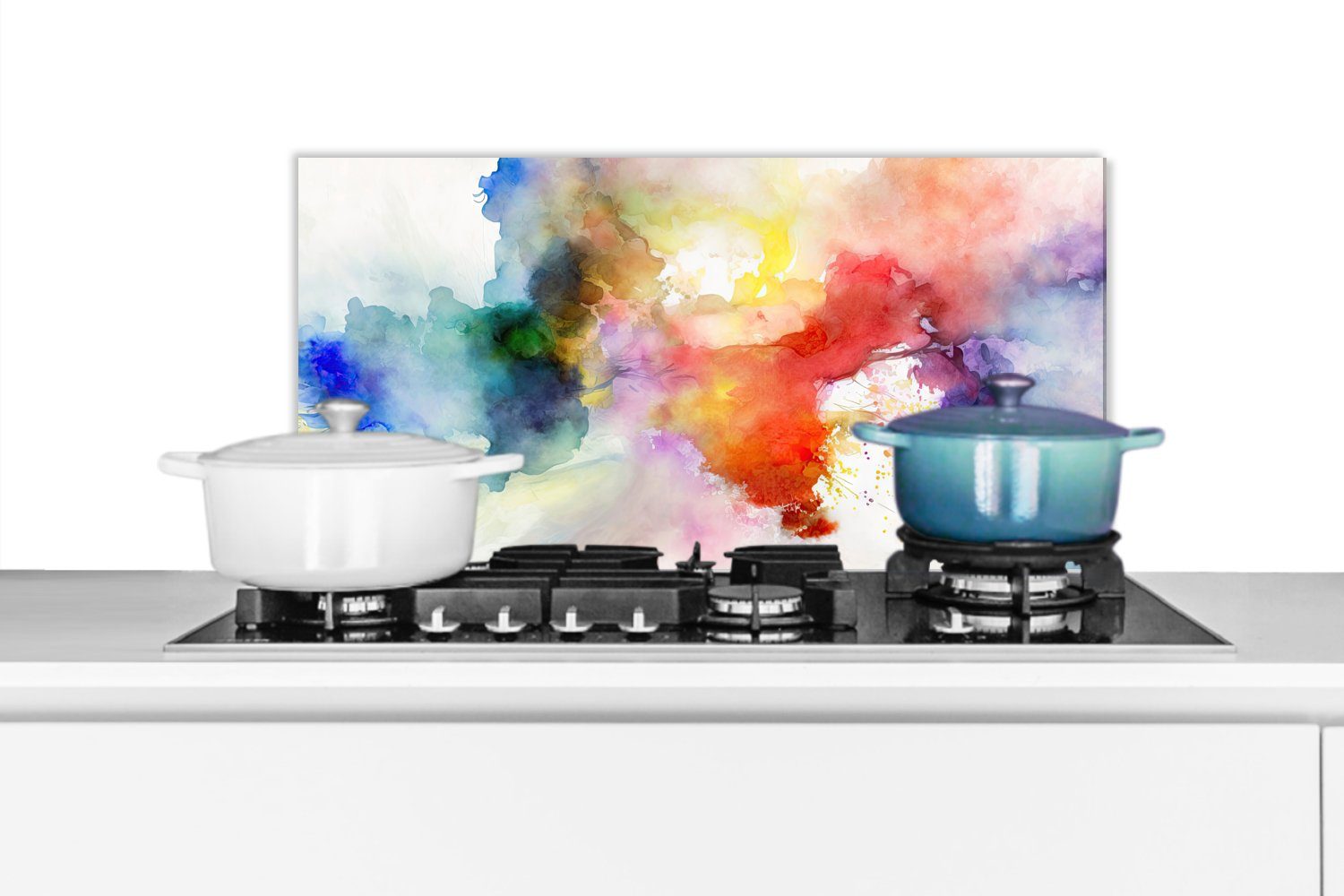 - Abstrakt Küchen (1-tlg), MuchoWow Küchenrückwand und 60x30 Regenbogen Kunst für Farben, Fett Schmutzflecken - gegen - cm, Aquarell Wandschutz, -