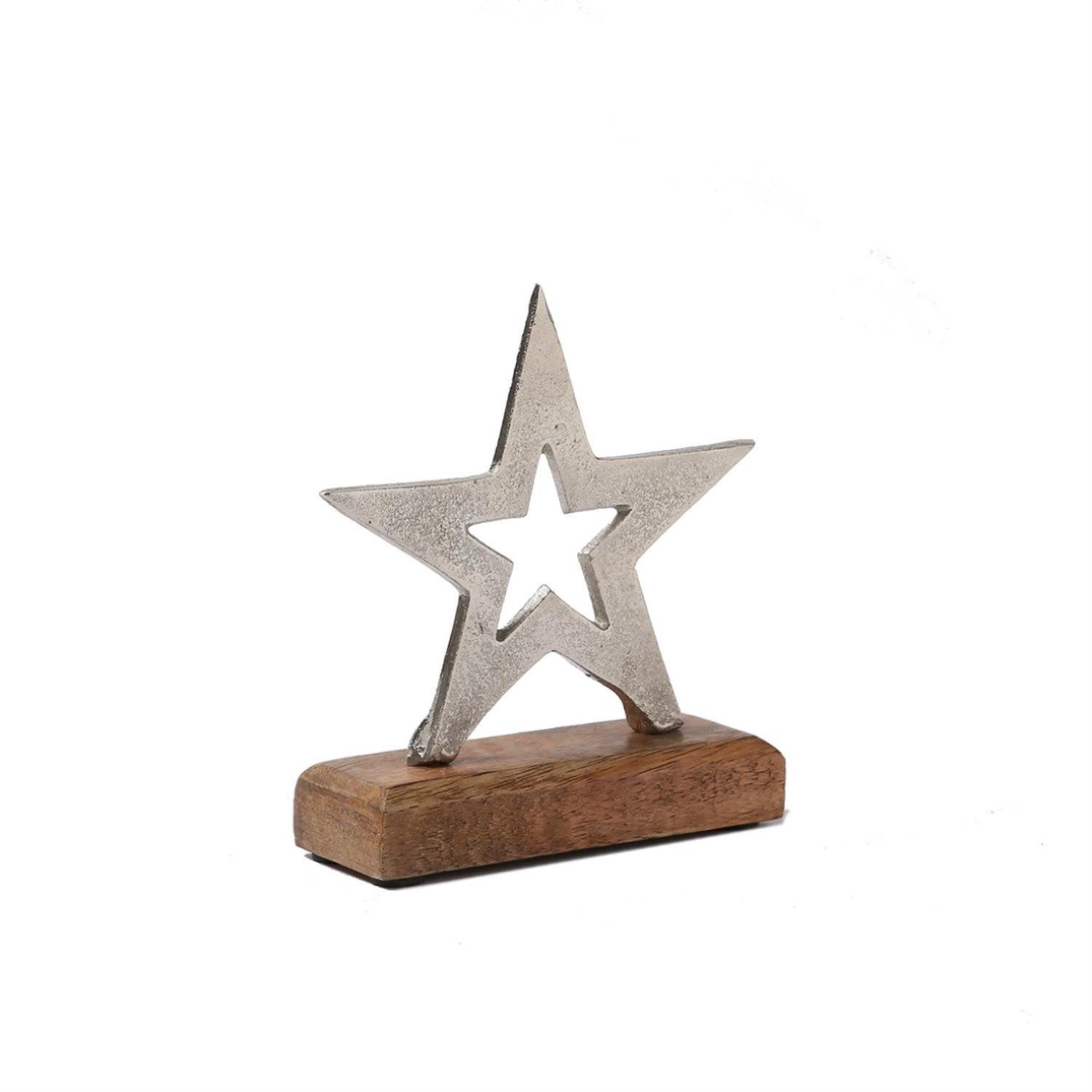 MARELIDA Dekoobjekt Dekostern Metallstern stehend Mangoholz H: 15,5cm Weihnachtsstern (1 St)