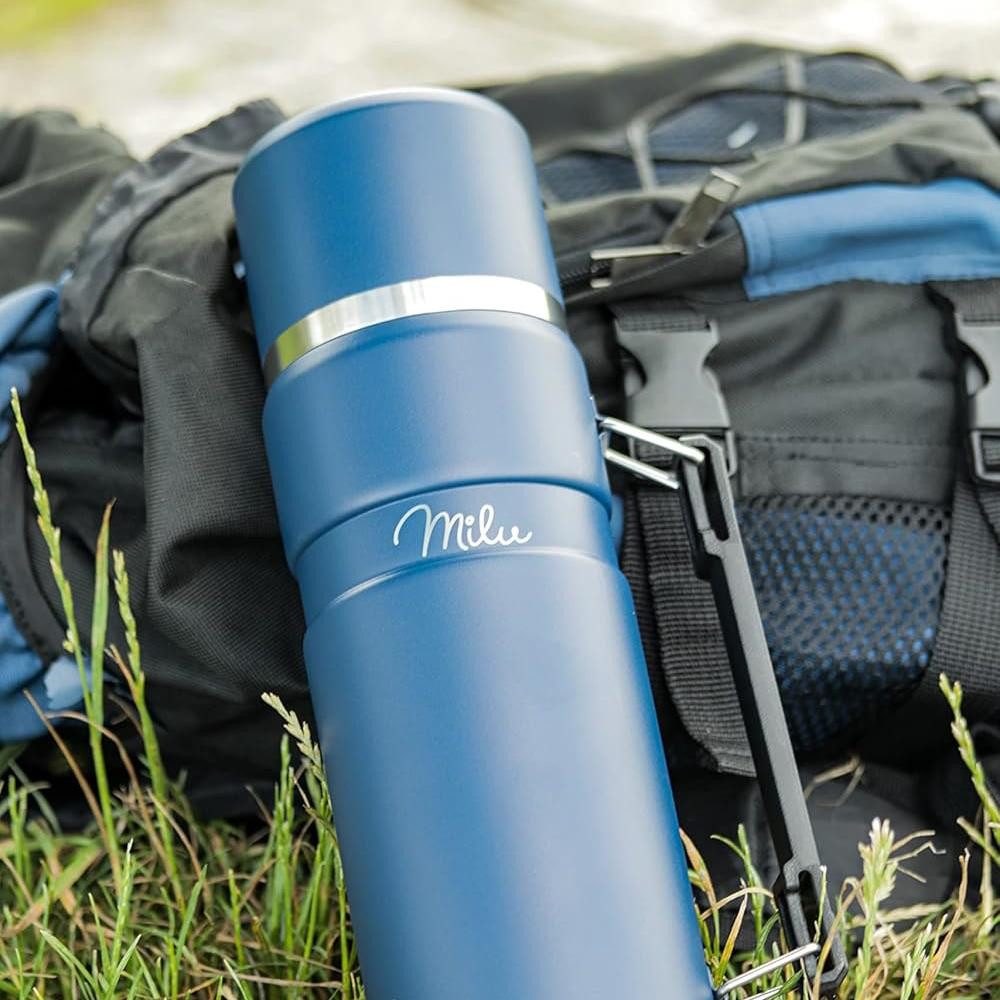 Milu Isolierkanne Thermoskanne Edelstahl 1 L, isoliert mit Griff, auslaufsicher, Isolierflasche