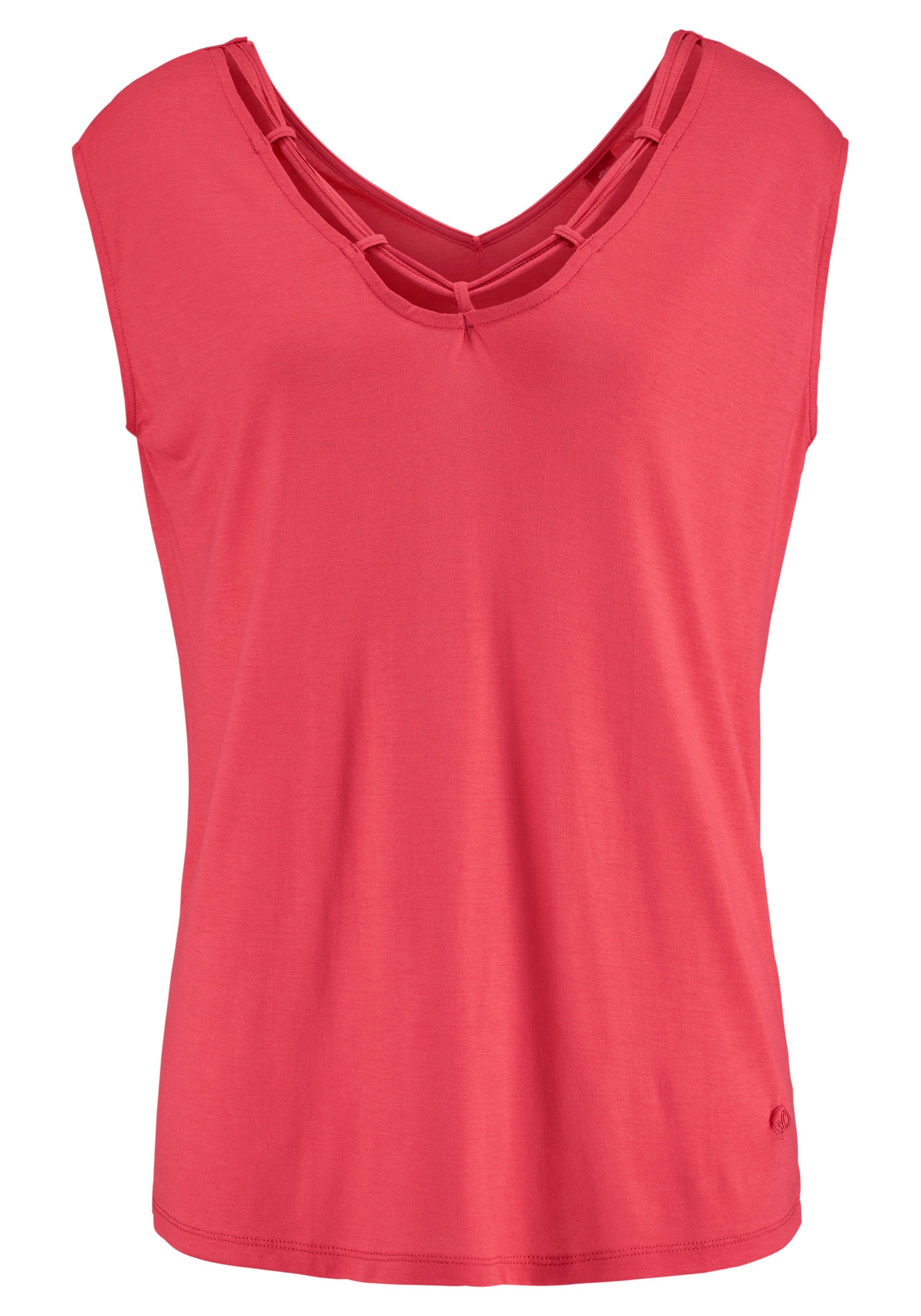 s.Oliver T-Shirt mit Zierbändern am Ausschnitt, Kurzarmshirt, sommerlich. € 29,99