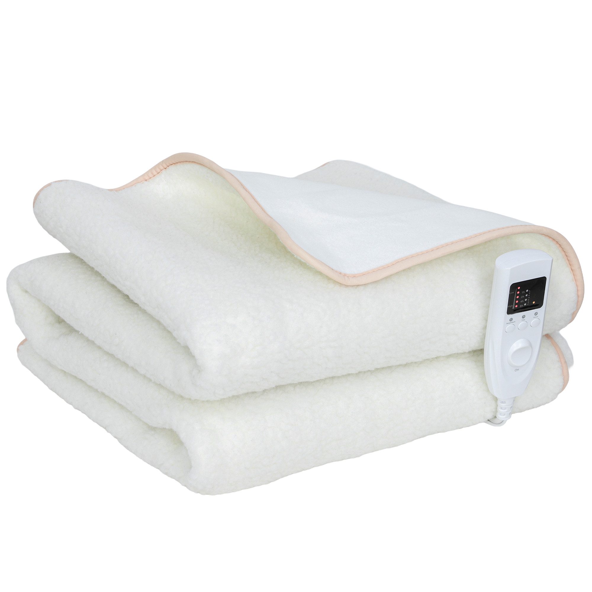 HOMCOM Heizdecke Kunst-Fleece, Polyesterfüllung, Wärmegeräte, 1-tlg., Kuscheldecken, 5 Heizstufen, Cremeweiß