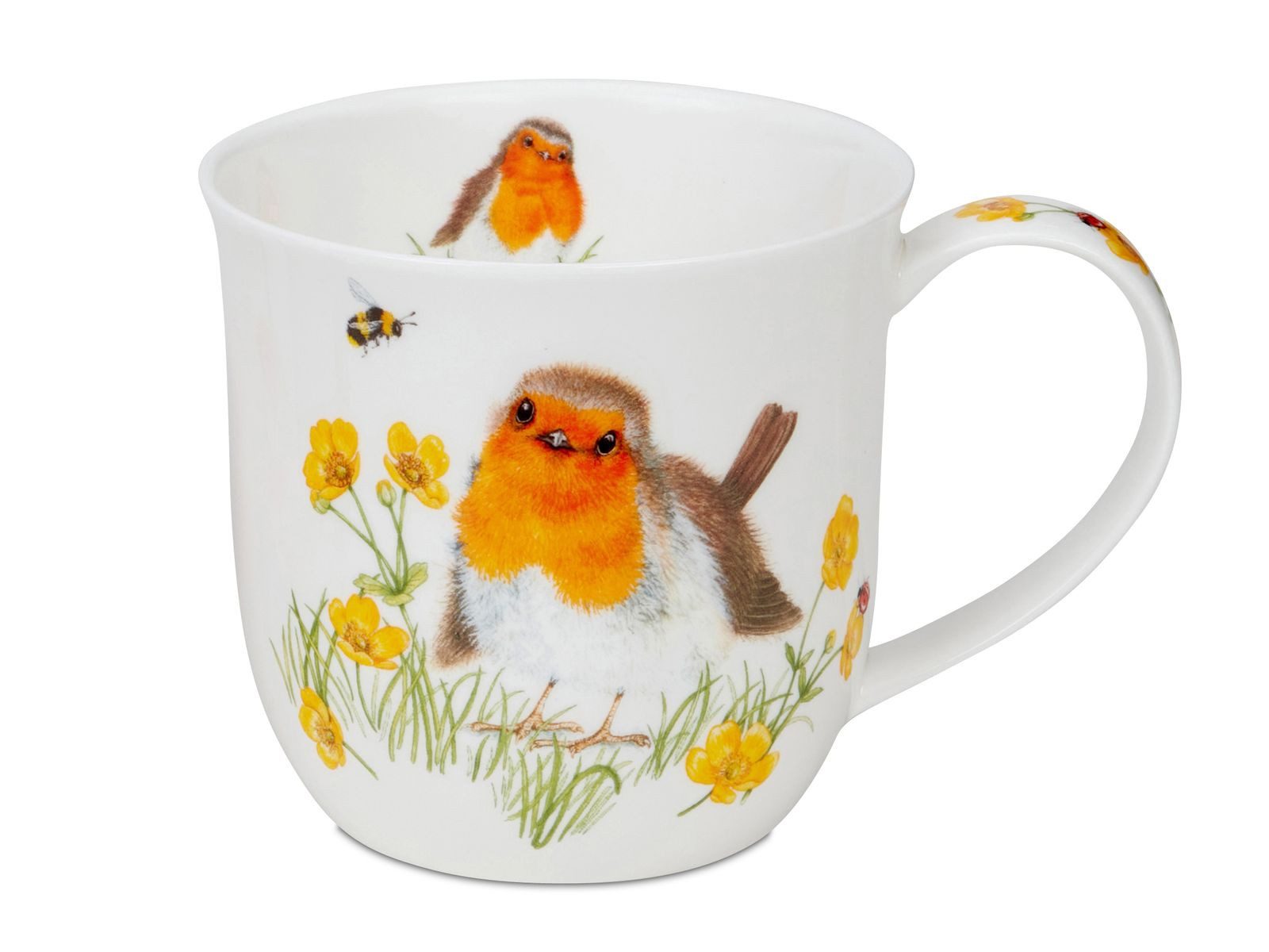 Dunoon Tasse Bone China Kaffeetasse 450 ml Cumbrae Robins Becher mit Rotkehlchen, 1-tlg., Spülmaschinengeeignet