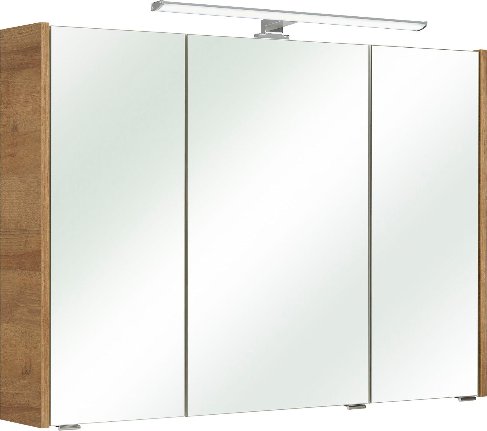 Saphir Spiegelschrank Quickset 362 Badschrank, 3 Spiegeltüren, 6 Einlegeböden, 100 cm breit inkl. LED-Beleuchtung, Türdämpfer, Schalter-/Steckdosenkombination