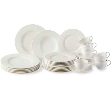 vivo Villeroy & Boch Group Kombiservice Geschirr-Set, Service Basic White (30-tlg), 6 Personen, Porzellan, ideal zum Kombinieren, 30 Teile, für 6 Personen