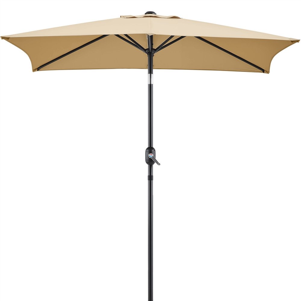 Yaheetech Sonnenschirm Rechteckiger Terrassenschirm mit Kurbel & 6 Metallstreben, LxB: 196,5x147 cm, Gartenschirm 196,5 cm L × 147 cm B × 227 cm H