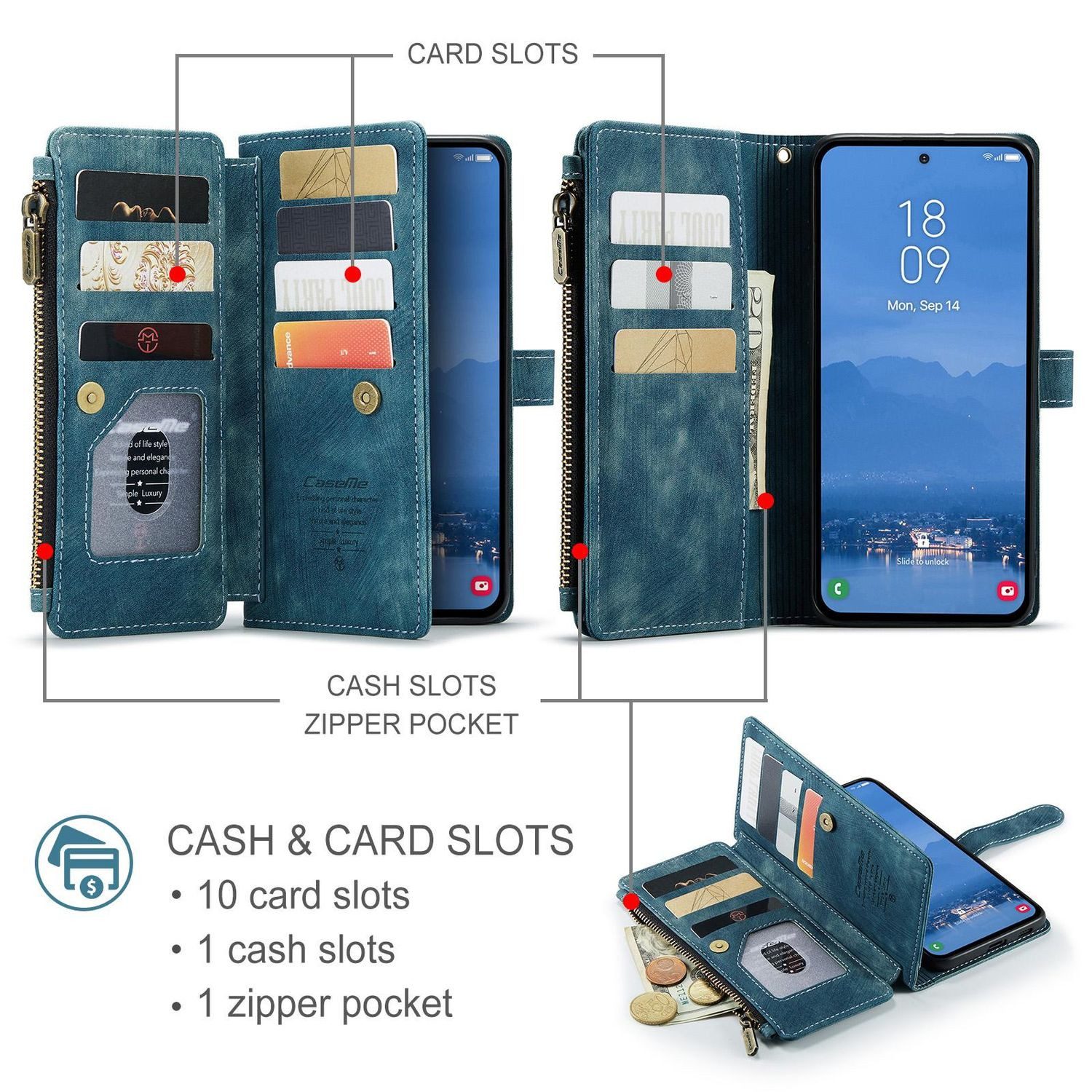 CaseMe Handyhülle Für Samsung Galaxy S25 Plus Kunstleder Multifunktion Tasche Hülle Case, Kunst-Leder Schutz Tasche Smart Case Multifunktion