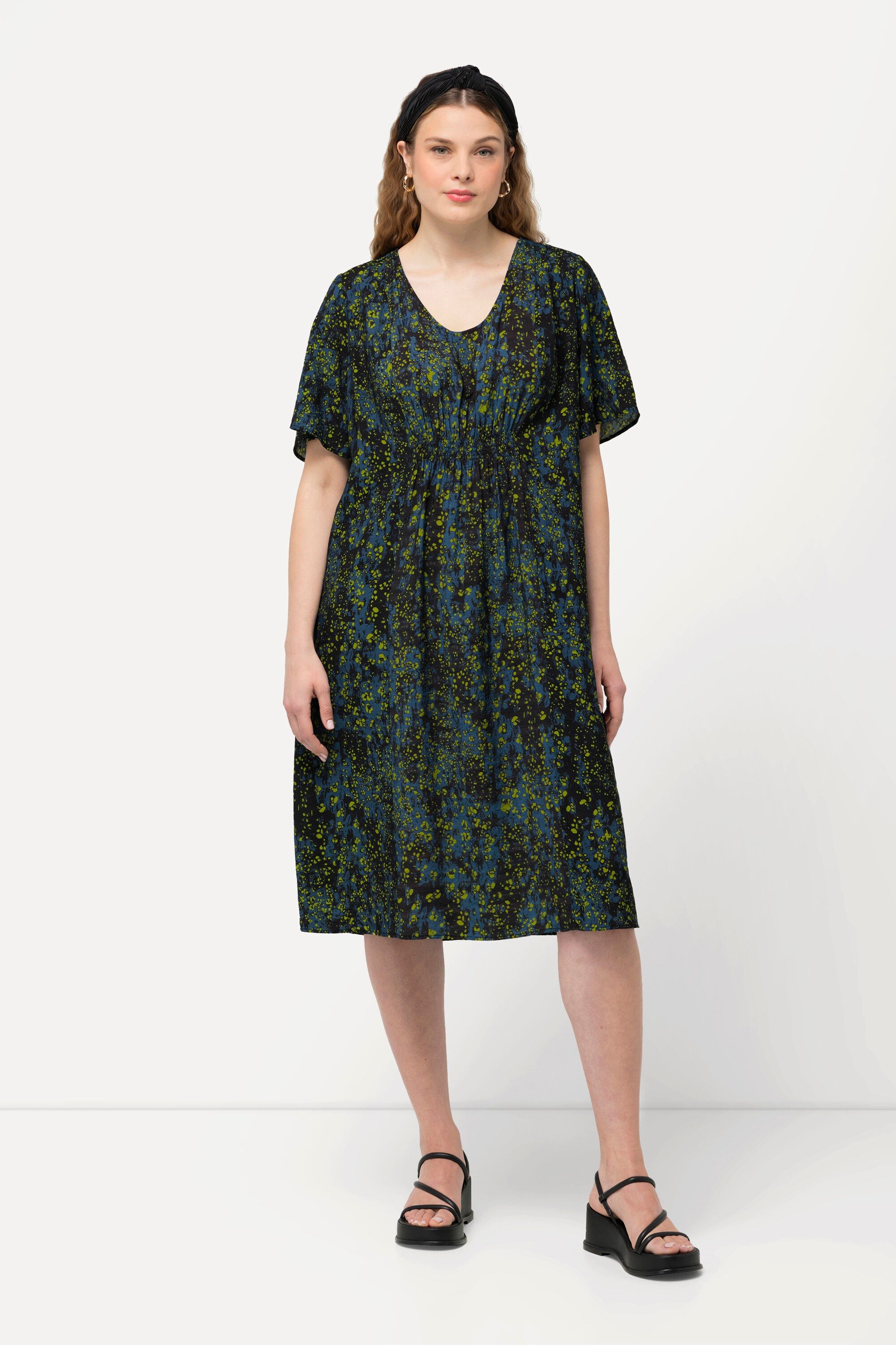 Ulla Popken Jerseykleid Kleid Punkte Smokeinsatz günstig online kaufen