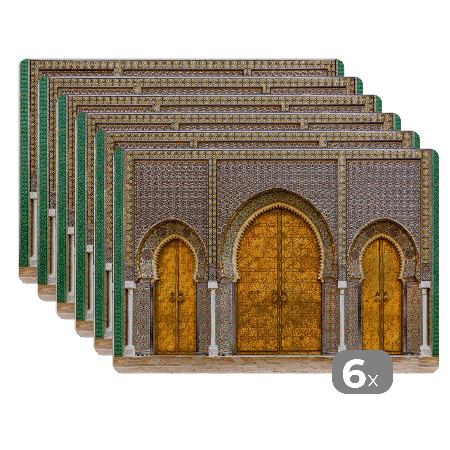 Platzset, Türen Architektur Platzmatte, Platzdecken, Tischmatten, MuchoWow, - (6-St), - Gold Platzset, Schmutzabweisend - Muster,