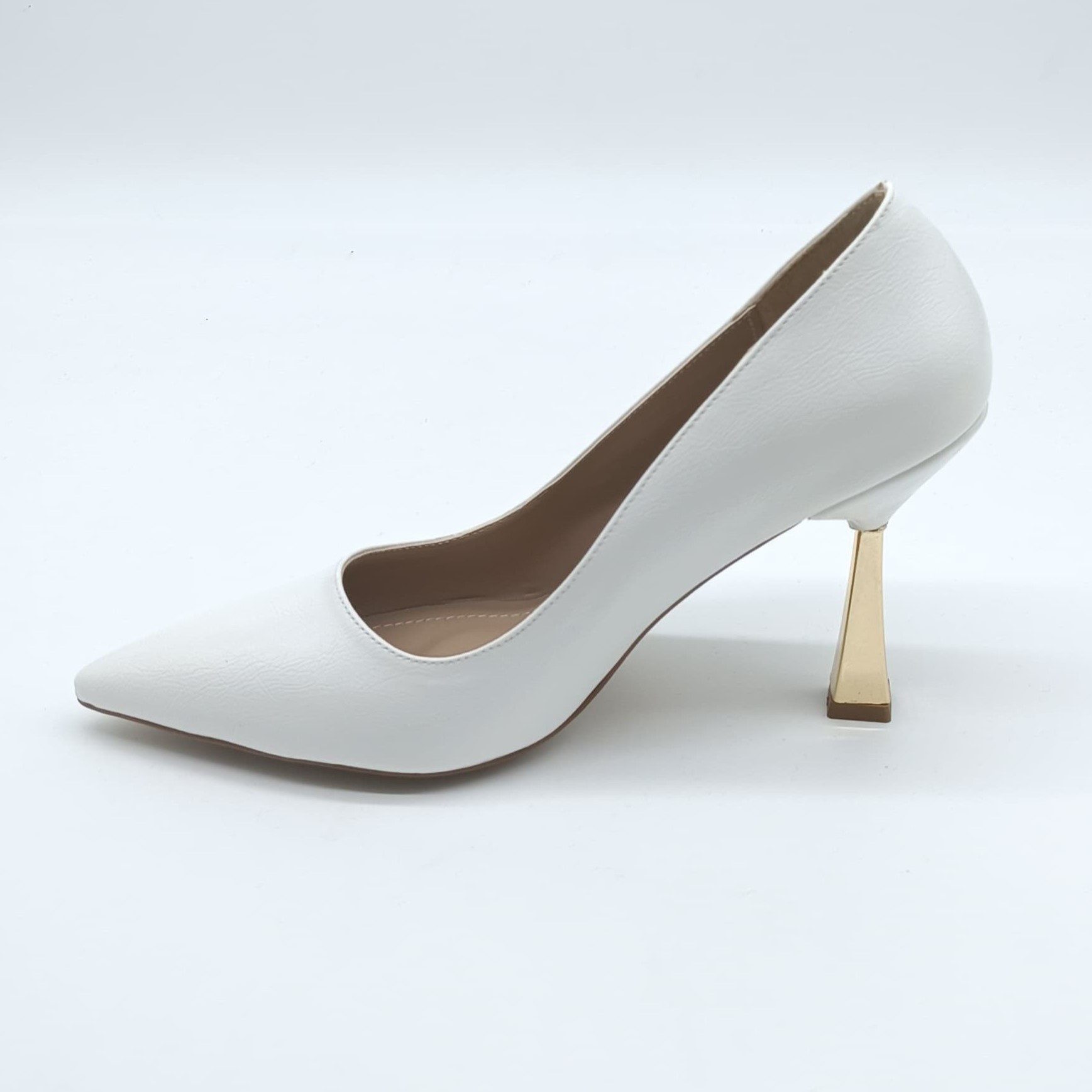 Ruxene Pumps/Hochzeit,Date,Brautschuhe,Einladung,Party/Weiß Pumps (Glänzen Sie Ihre Hochzeiten und besonderen Tage, Schick, Mutig, Romantisch und Weiblich aussehen) Eleganz mit seinen goldenen Details und den dünnen Absätzen.