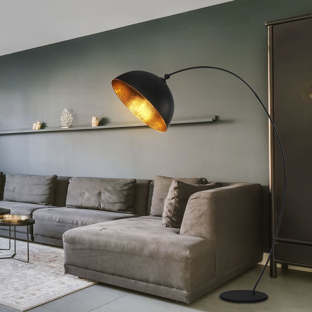 Globo LED Bogenlampe, Leuchtmittel inklusive, Gold Blatt Leuchte Bogen Steh matt Wohn schwarz Zimmer nicht Design