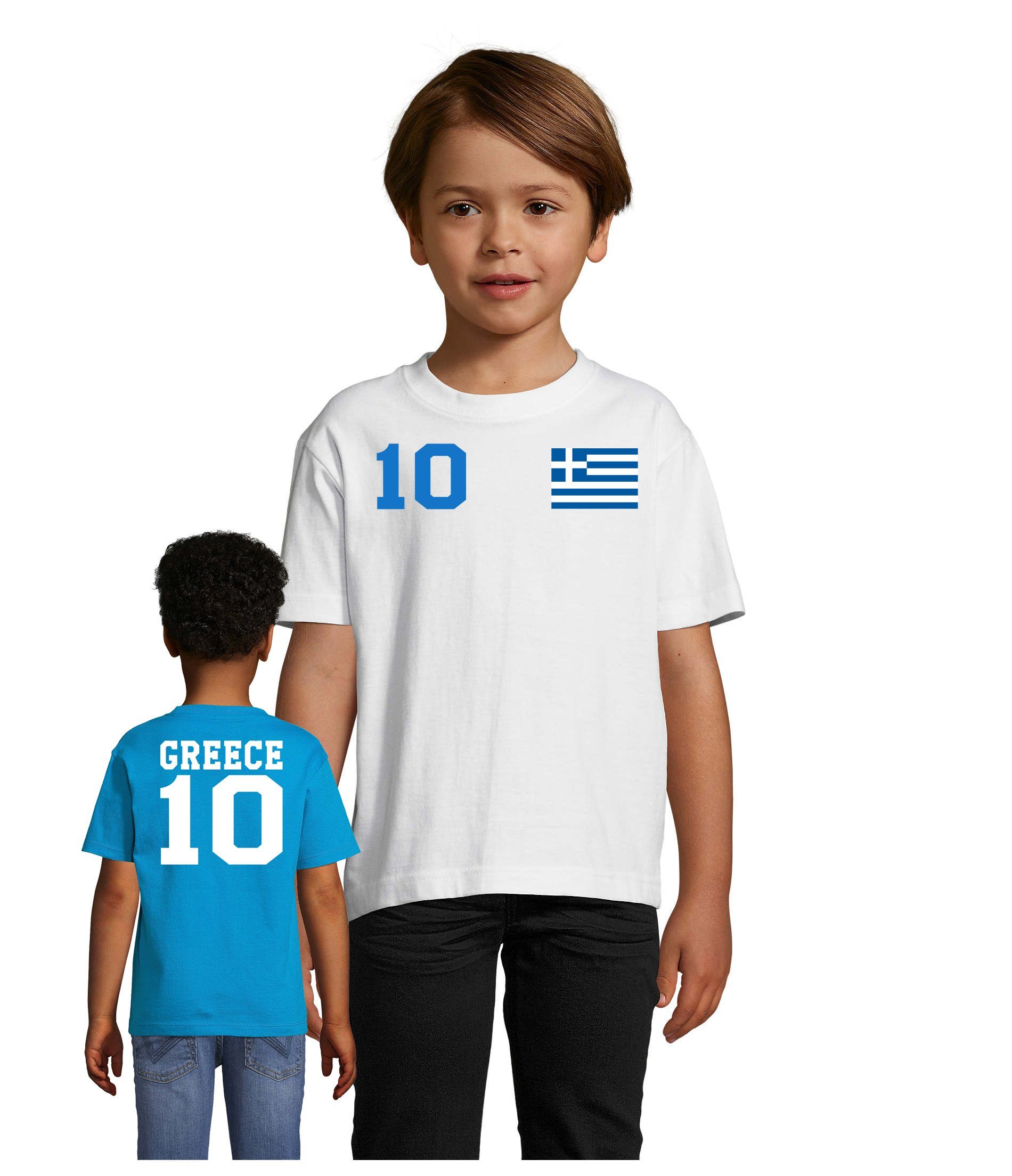Blau/Weiss & T-Shirt Griechenland Blondie Europa Sport Brownie EM Weltmeister Fußball Kinder Trikot