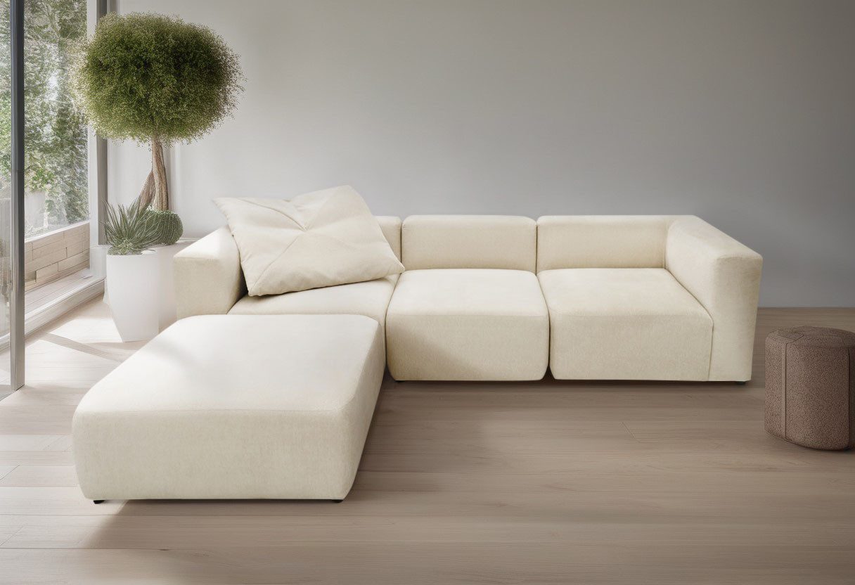 Home affaire 3-Sitzer Utvik kann individuell zusammengestellt werden, Modulsofa, bestehend aus 2 Eck-, 1 Mittelelement und 1 Hocker