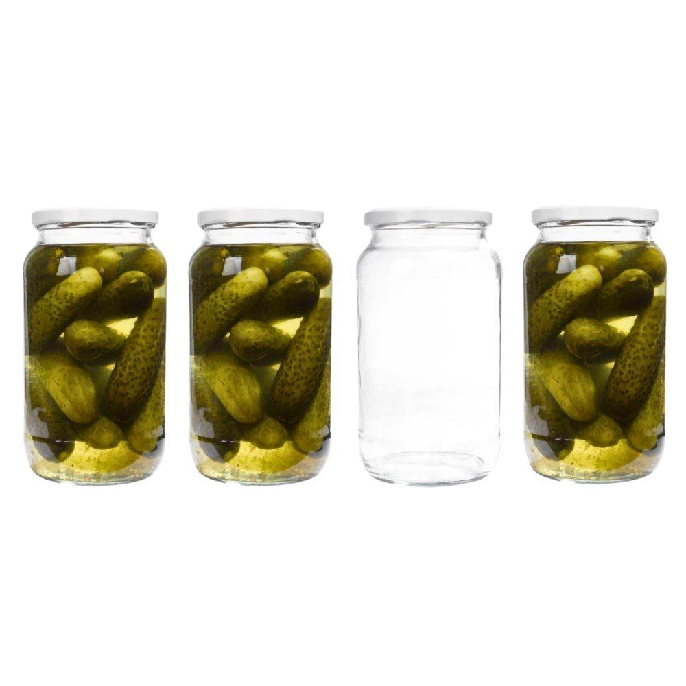 mikken Einmachglas 4x Einmachglas 1062 ml mit Deckel, Deckel in verschiedenen Farben