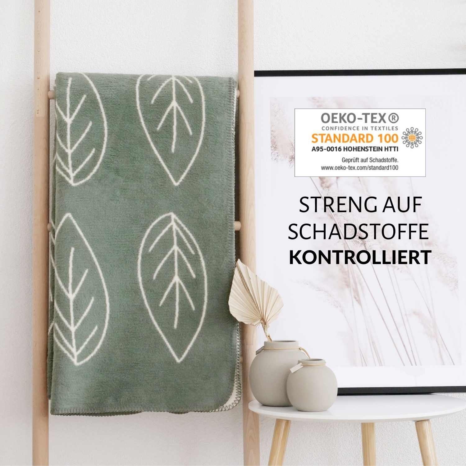 grün Germany, aus für Erwachsene, mit 100% Baumwolle, Bio-Baumwolle weiche Blättern RIEMA OEKOTEX warme 150x200cm Wohndecke aus Wolldecke Baumwolldecke