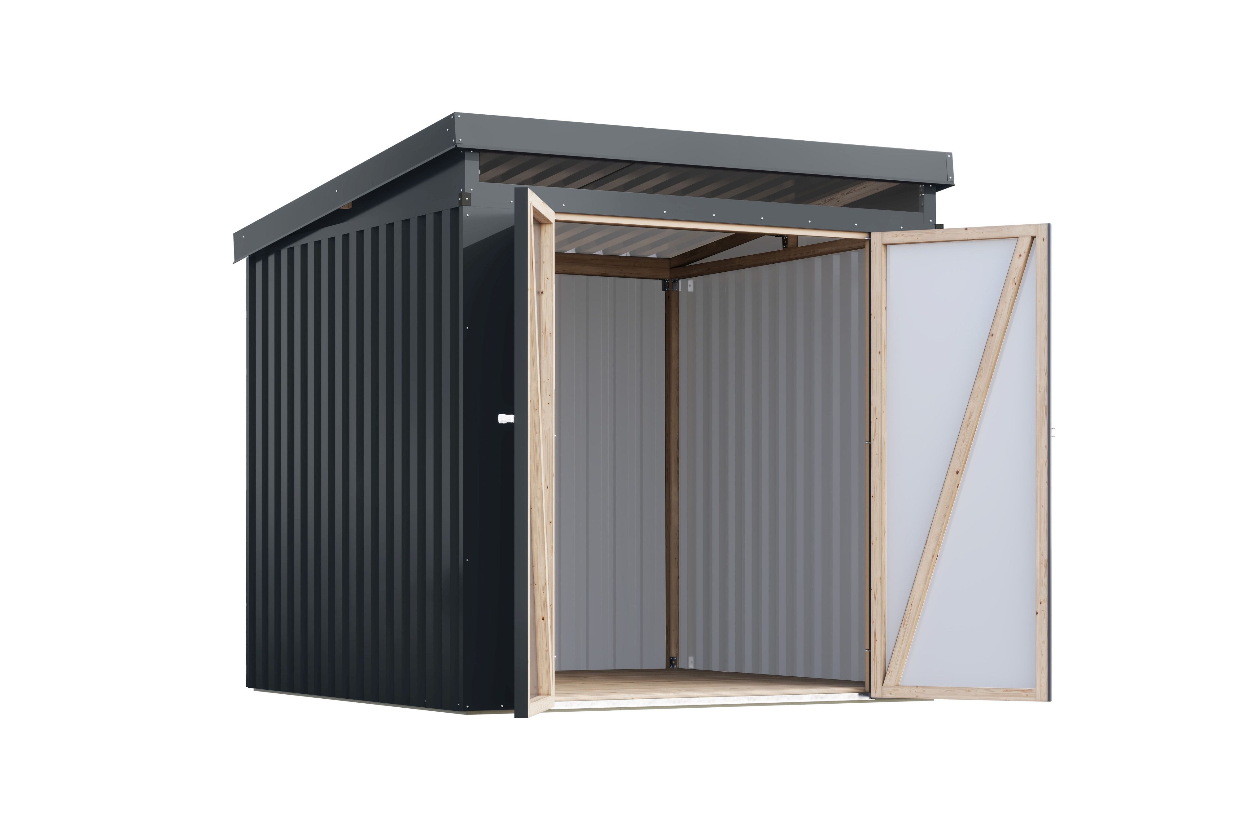 Karibu Gerätehaus Saltley Geräteschuppen Metallhaus, BxT: 207x290 cm, (M,ohne Anbaudach, anthrazit), Pultdach, 0,5mm Trapezblech, beschichtet