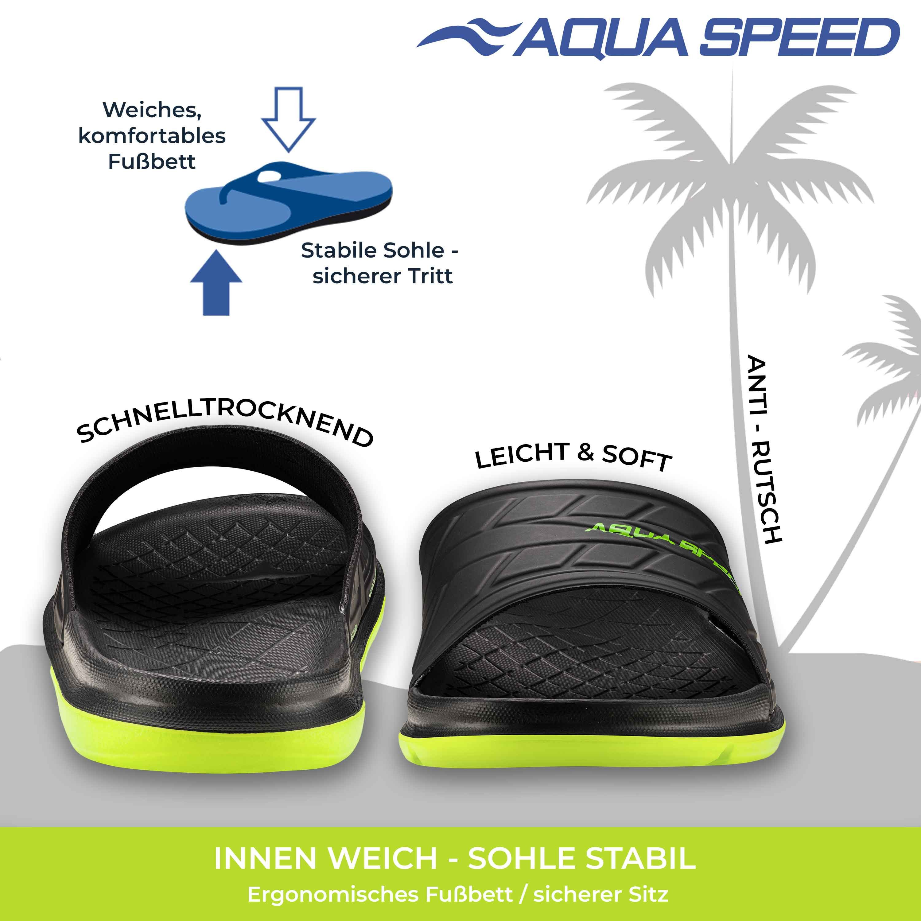 Aqua Speed ASPEN Badelatschen + kl. Fasertuch Duschsandalen Badeschlappen Badepantolette