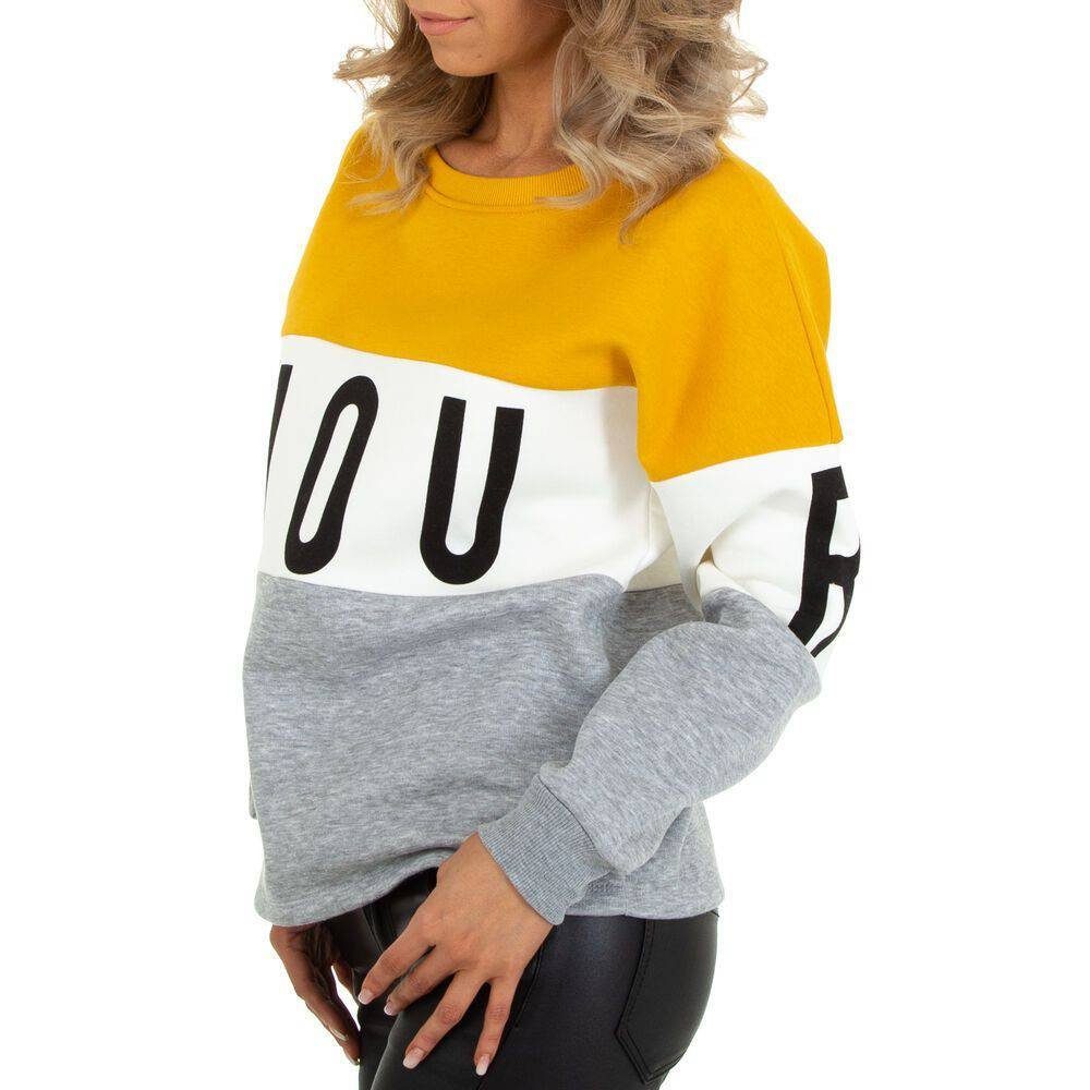 Damen Pullover Ital-Design Sweatshirt Damen Freizeit Textprint Thermo Sweatshirt in Gelb