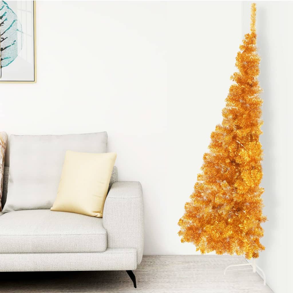 Künstlicher Weihnachtsbaum Künstlicher Halb-Weihnachtsbaum mit Ständer Gold 240 cm PVC