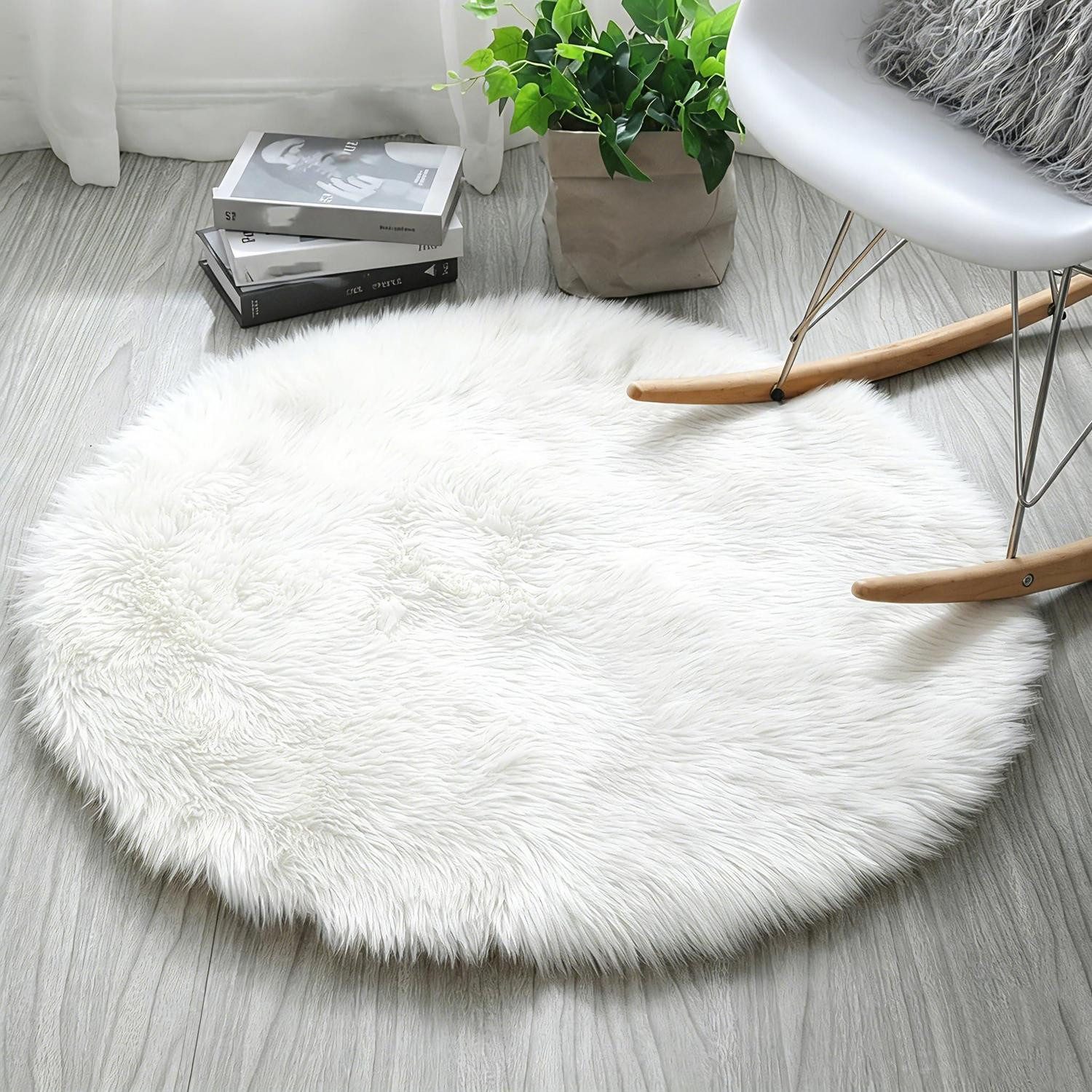 LuxusKollektion Hochflor-Teppich Runder Teppich Hochflor 60cm Flauschig Weiß, rund, Höhe: 63 mm