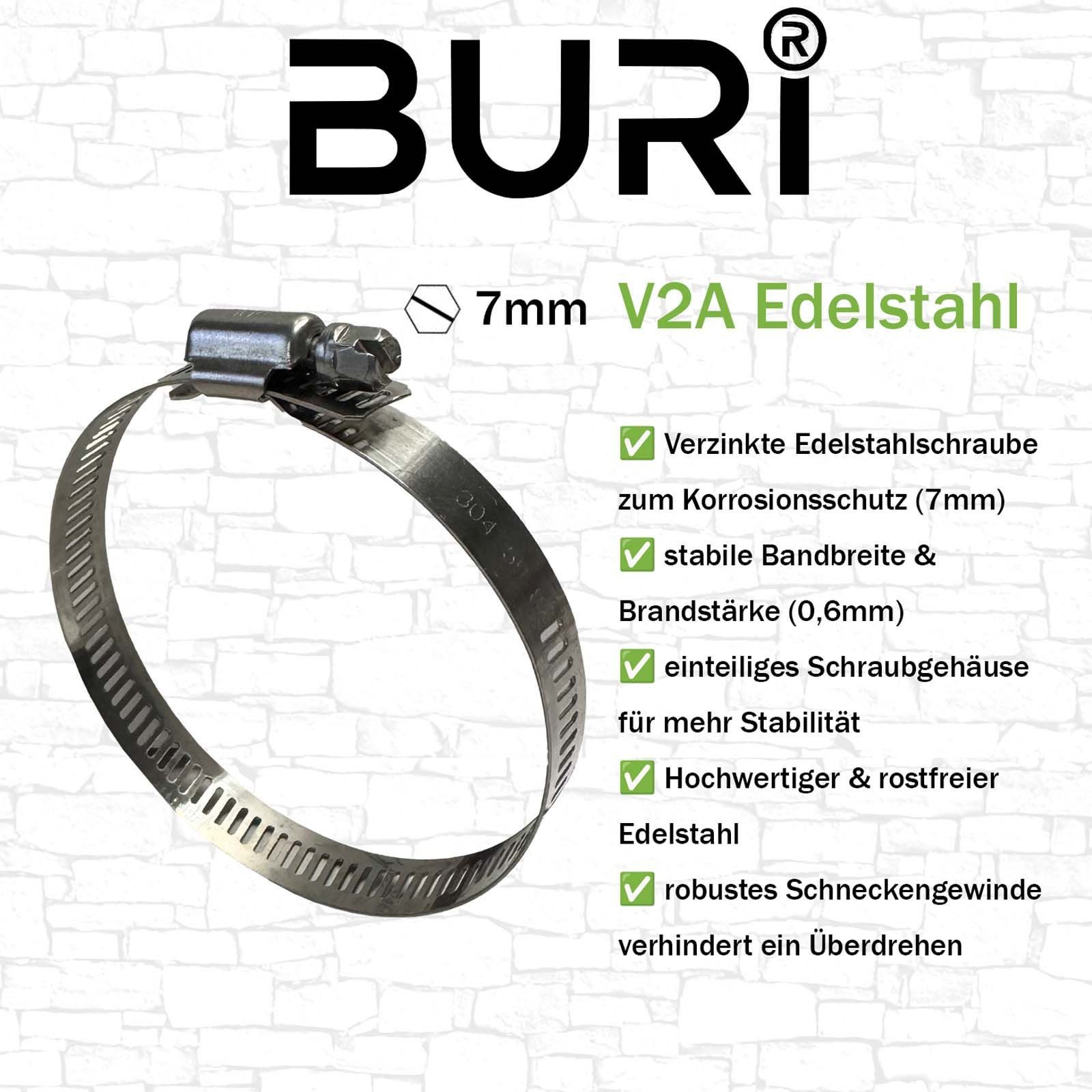 BURI Schlauchschelle 15 Schlauchschellen Edelstahl Schlauch Schellen Rohrschellen 52-76mm, (15-St)