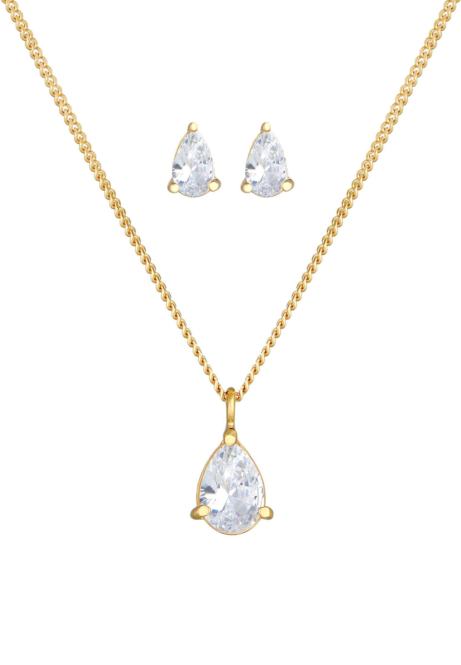 Elli Schmuckset Kette Ohrstecker Tropfen Zirkonia günstig online kaufen