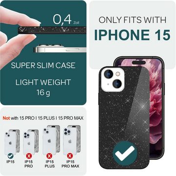 Nalia Smartphone-Hülle Apple iPhone 15, Glitzer Silikon Hülle / Verstärkte Innenseite / Glänzende Schutzhülle