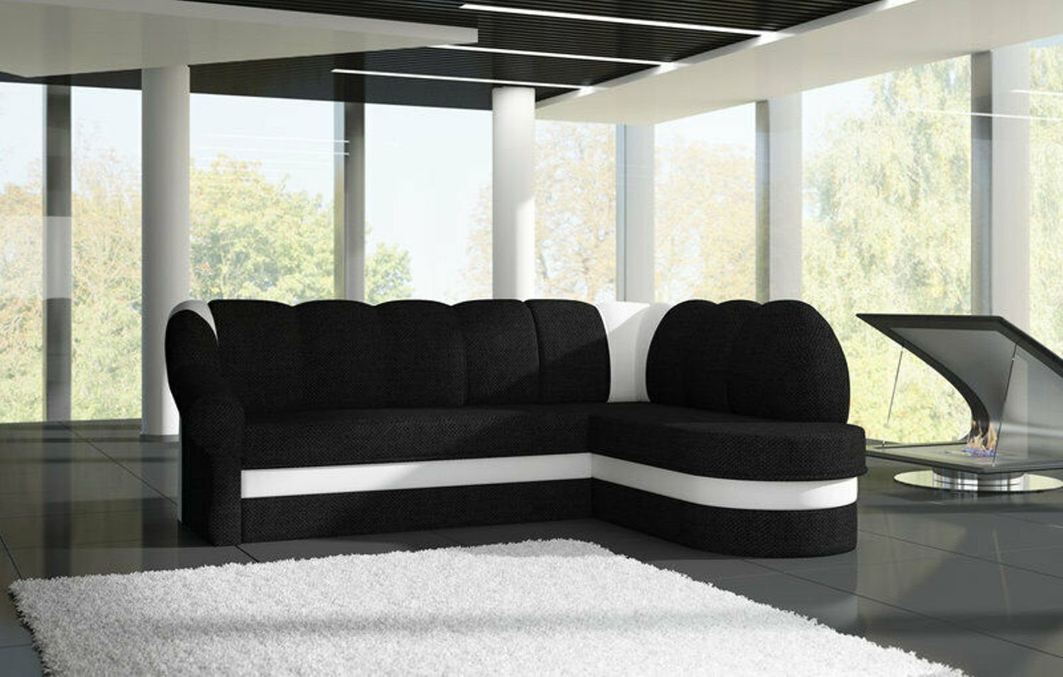 JVmoebel Ecksofa Designer Rotes Ecksofa Luxus Couch Modernes Textil Polster Sofa, Made in Europe Schwarz/Weiß