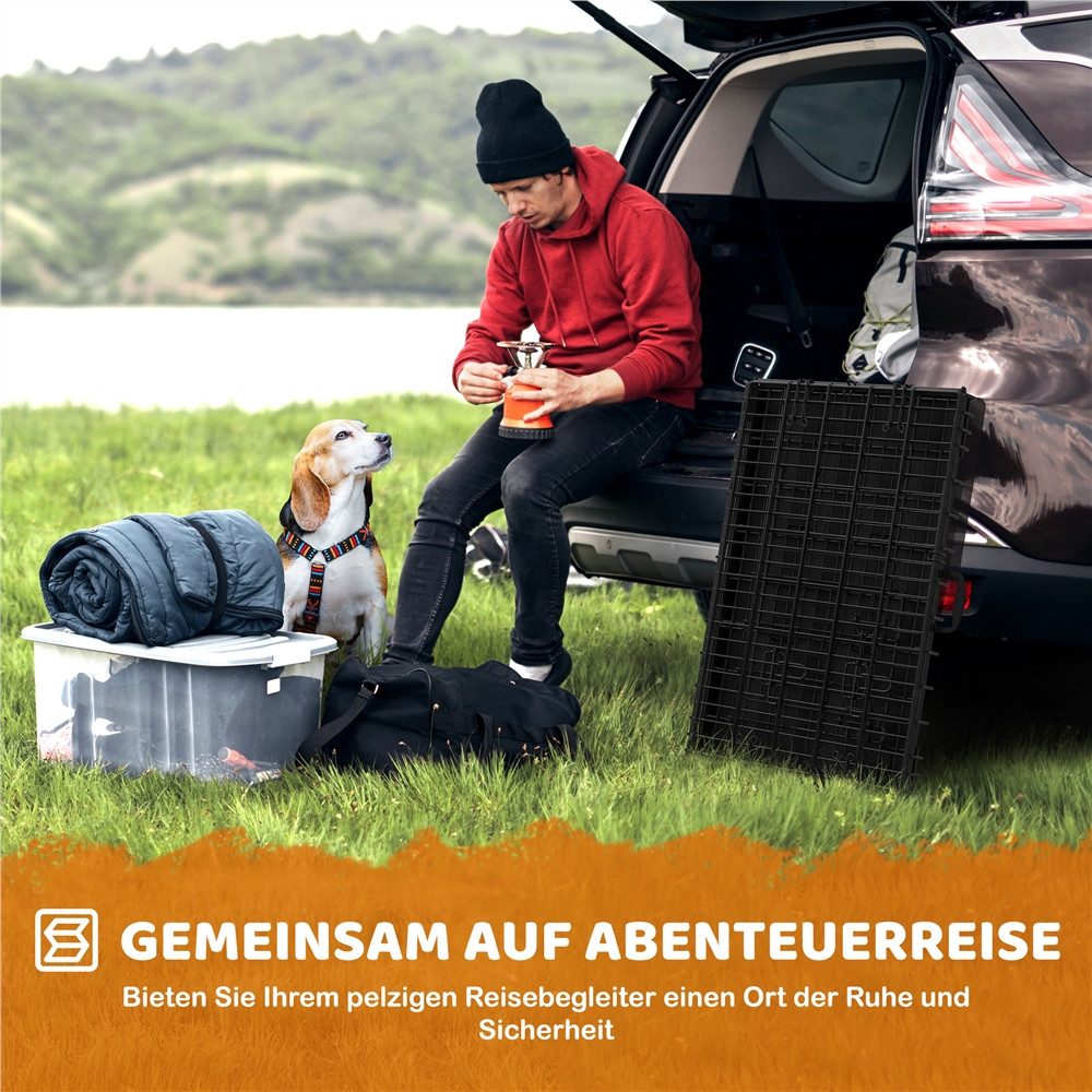 Yaheetech Tiertransportbox Hundebox mit Ausziehbaren Bodenwanne & Griff & 2 Türen bis 30 kg, Transportbox 90 x 56 x 63 cm