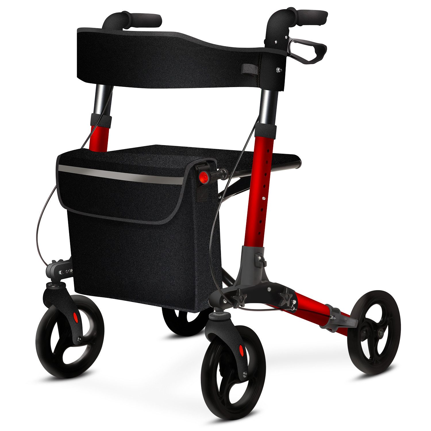 ELONEO Rollator 8-fach höhenverstellbar mit Stockhalter, Einkaufstasche & Rückengurt, Komfort-Sitz mit Stockhalter, Einkaufstasche & Rückengurt