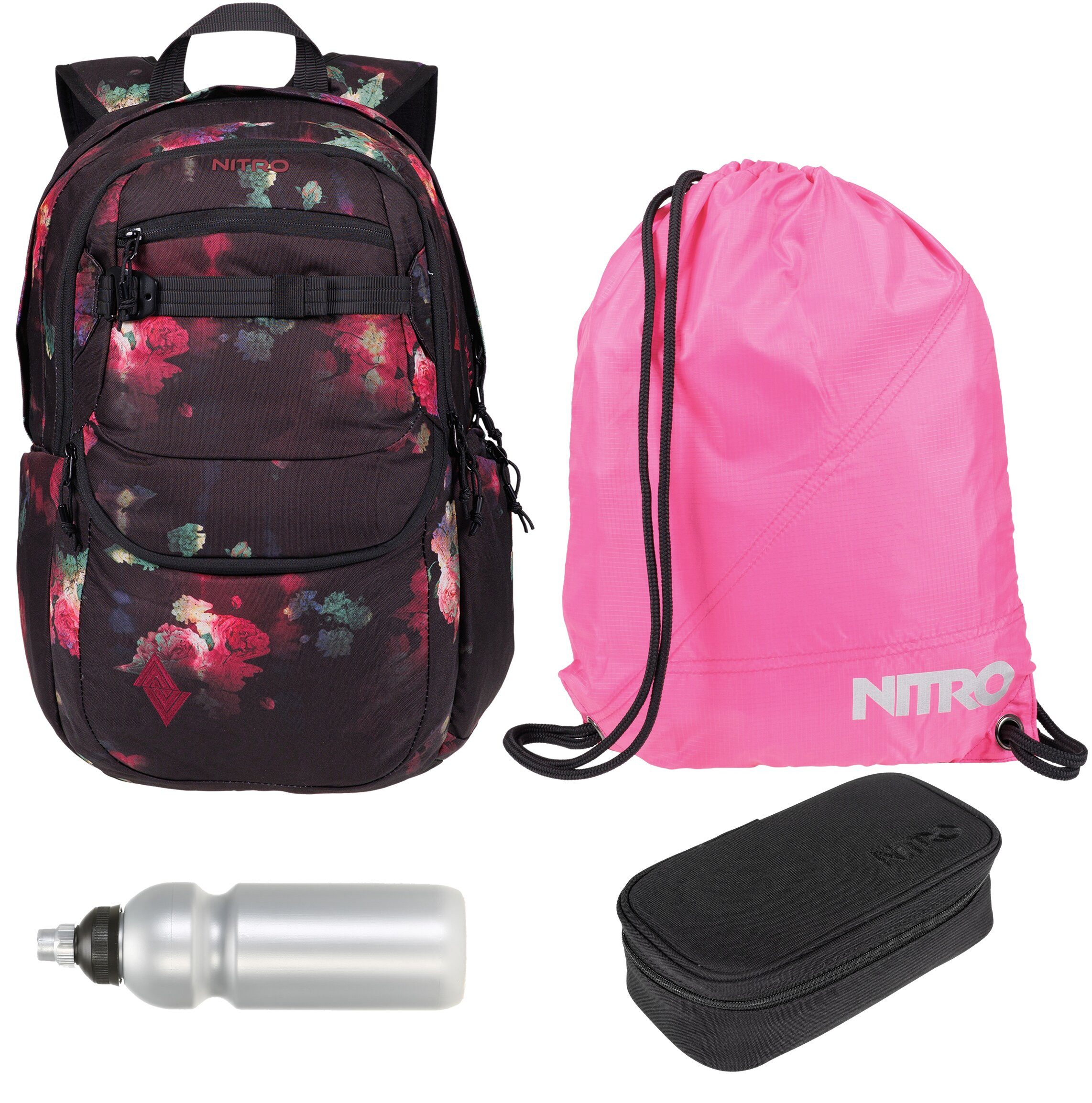NITRO Schulrucksack Jungen Mädchen Future Hero Schultasche Rucksack (4 Teile Set, inkl. Mäppchen Box, inkl. Sportbeutel, inkl. Trinkflasche), viel Stauraum Laptopfach 2 Hauptfächer Daypack Auswahl rmtf